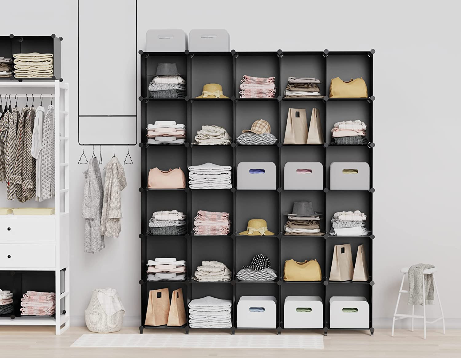 Closet Organizers and Storage, 9 Cube Storage Organizer, Portable Closet Organizer Cubes Shelves for Clothes, Bedroom, Kids Room, Bathroom, Wardrobe, Garment Racks, Black
