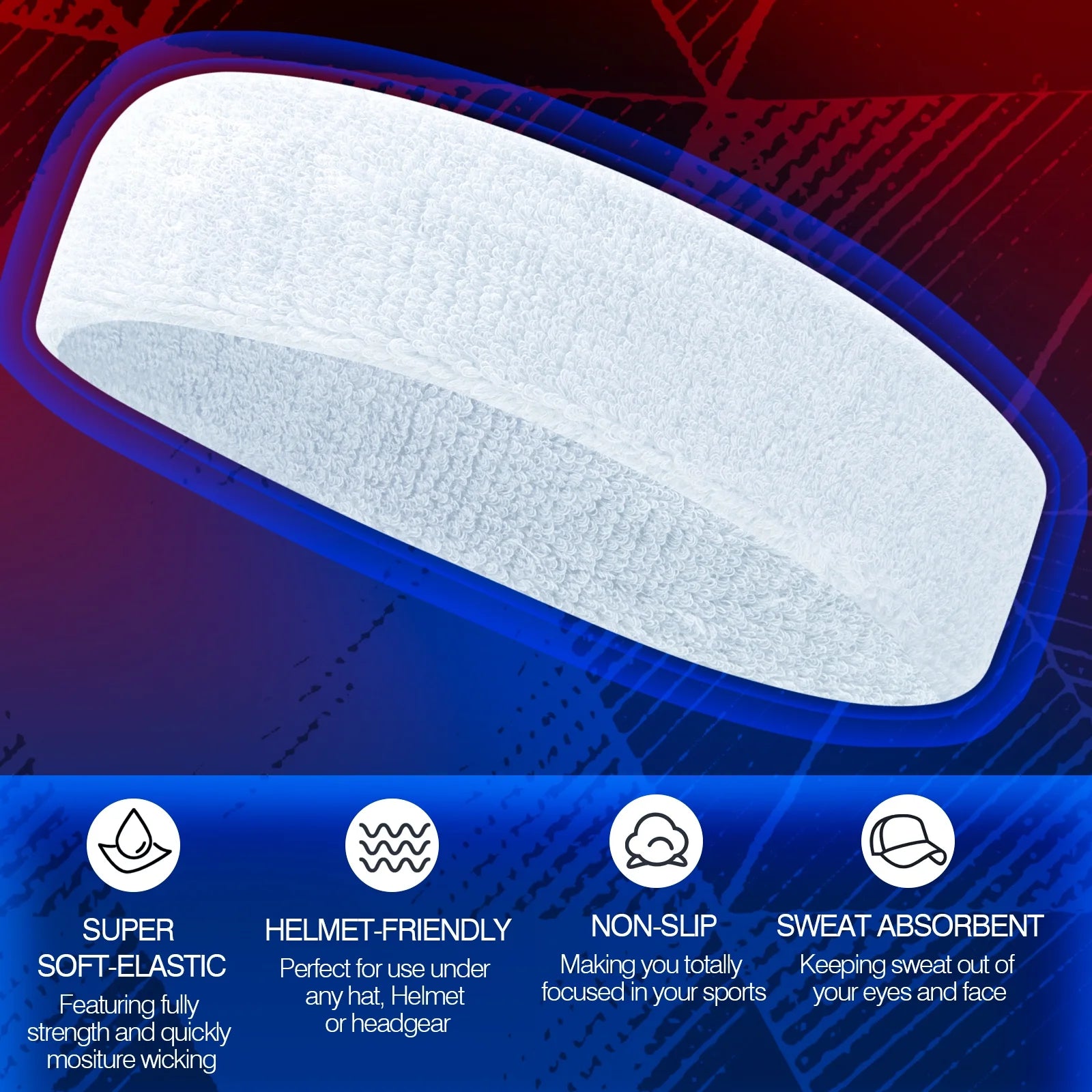 Sports Headbands for Men (White 4 Pack), Moisture Wicking Workout Headband, Sweatband Headbands for Running,Cycling,Football,Yoga,Hairband for Women and Men