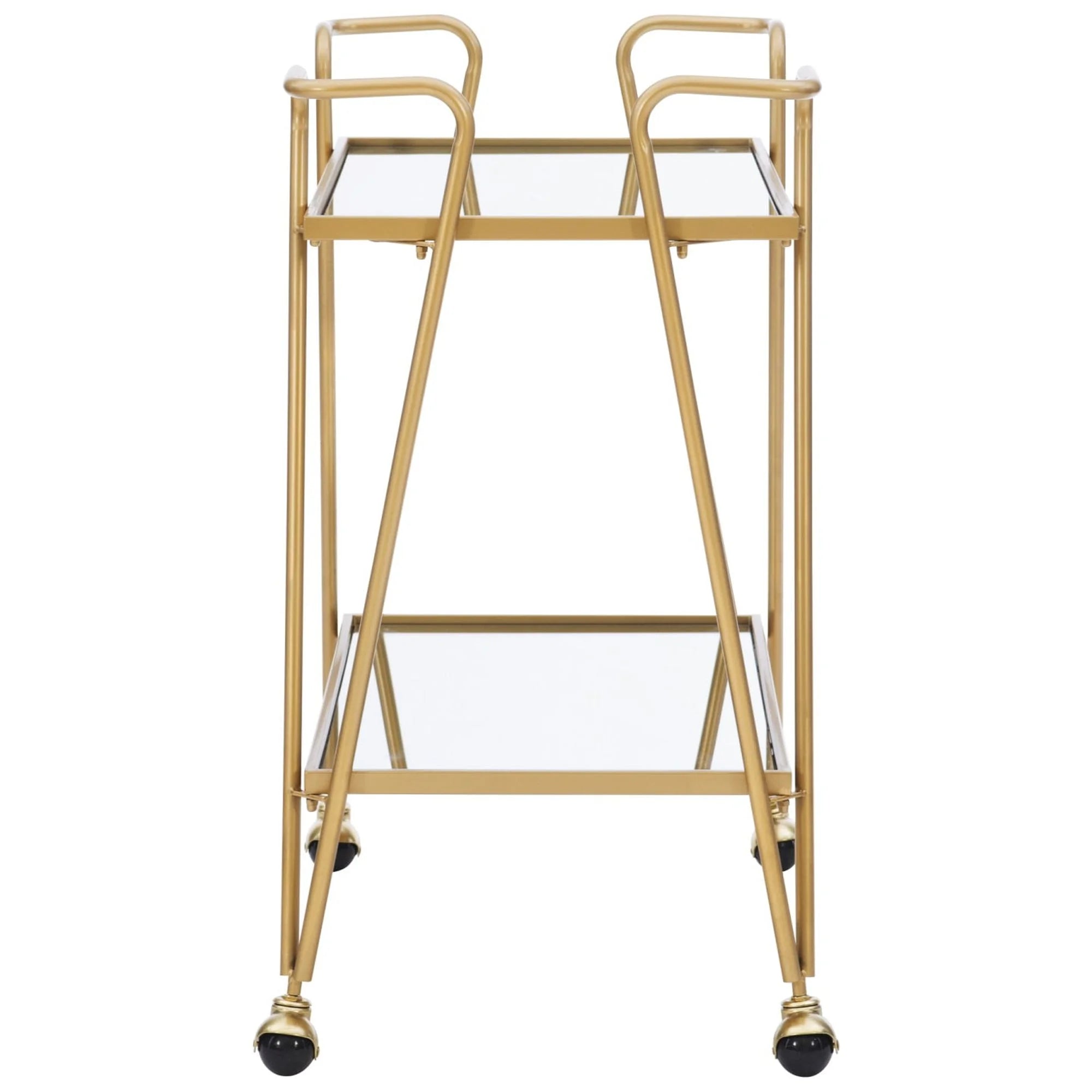 Mia Metal and Mirrored Mid-Century 2 Level Rolling Bar Cart in Gold