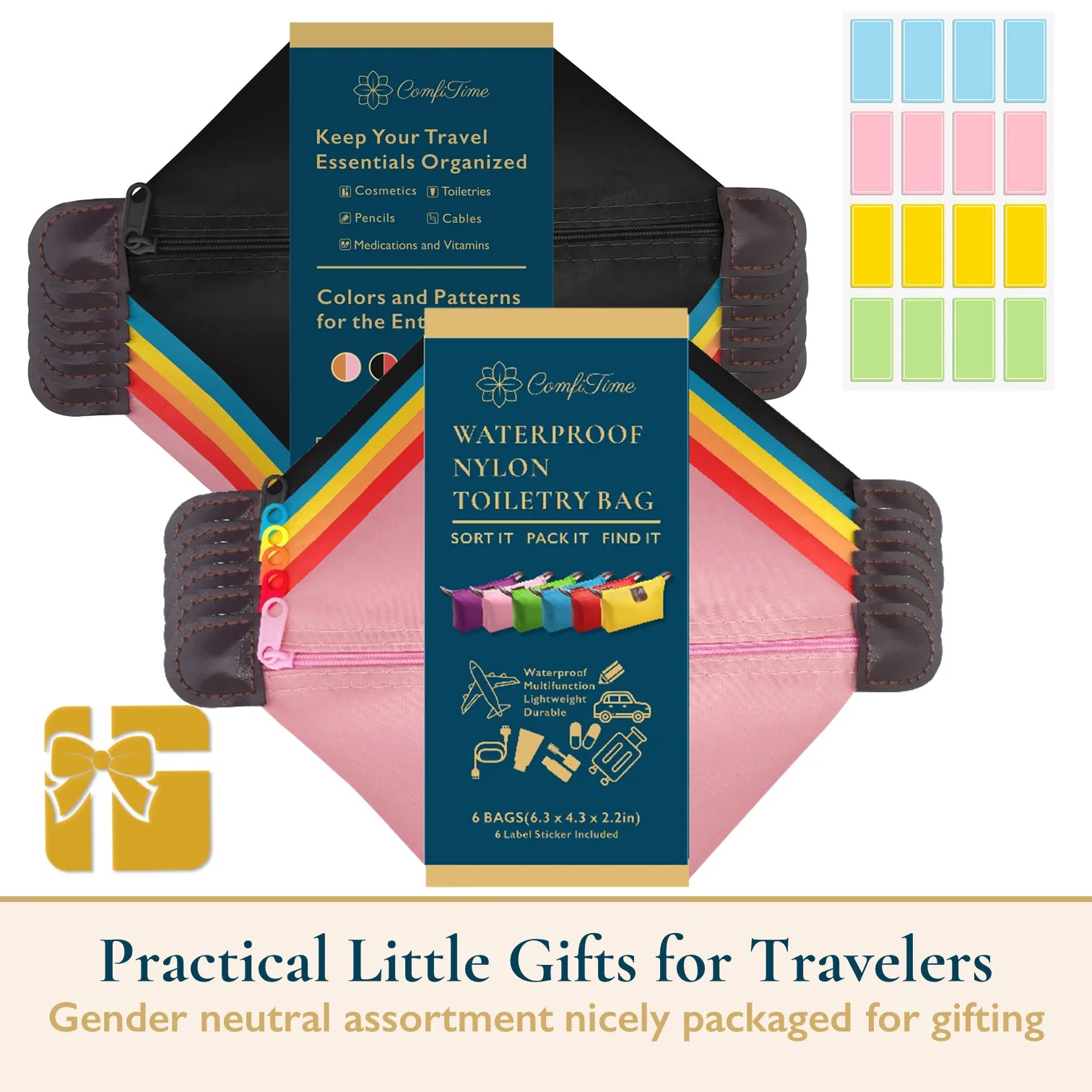 Makeup Bag - 6 Pack Small Travel Cosmetic Bag for Women and Men, Mini Makeup Pouch, Waterproof Travel Cosmetic Pouch, Multi-Purpose Nylon Zipper Toiletry Bag