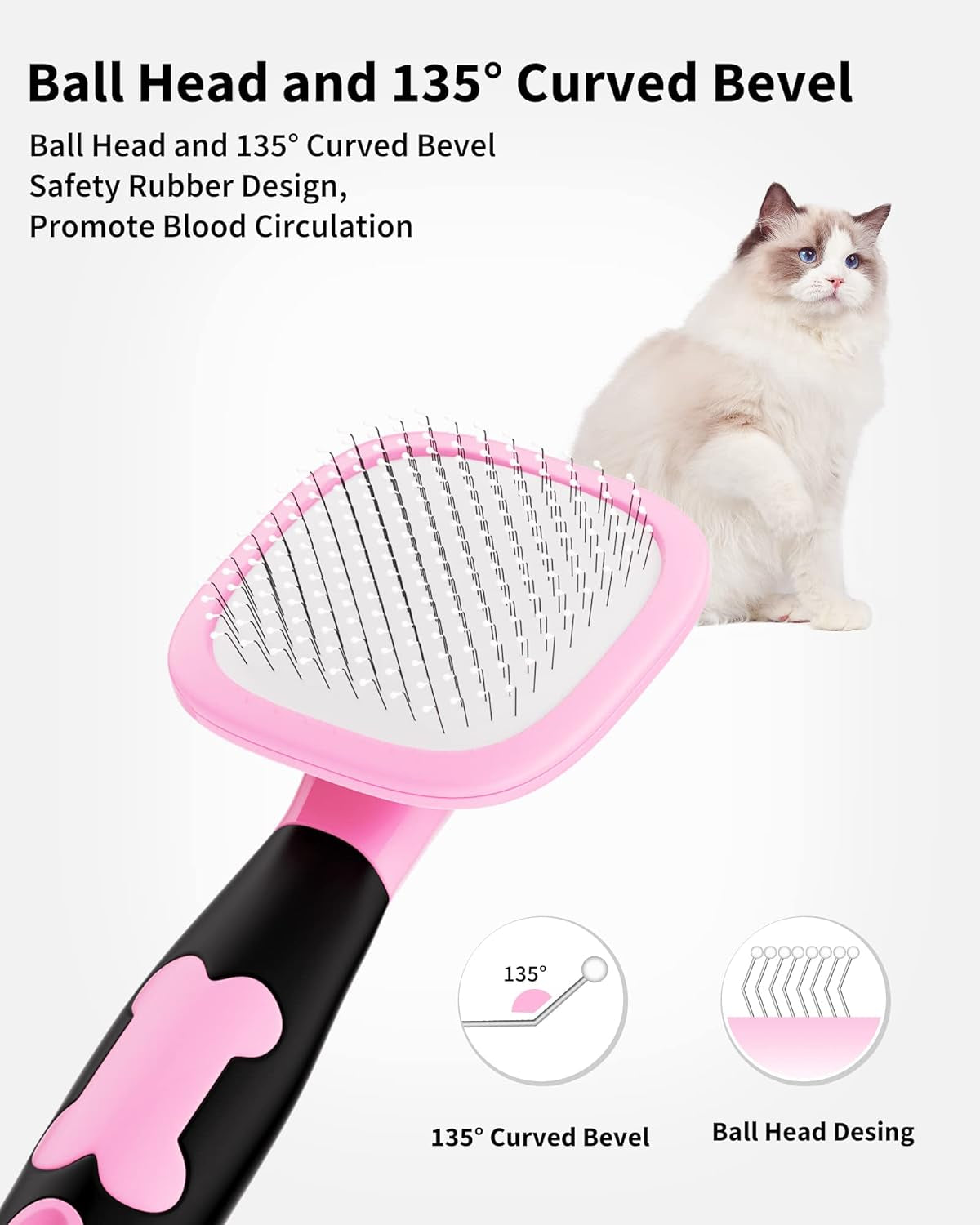 Dog & Cat Grooming Brush - Slicker Shedding Tools (Pink)
