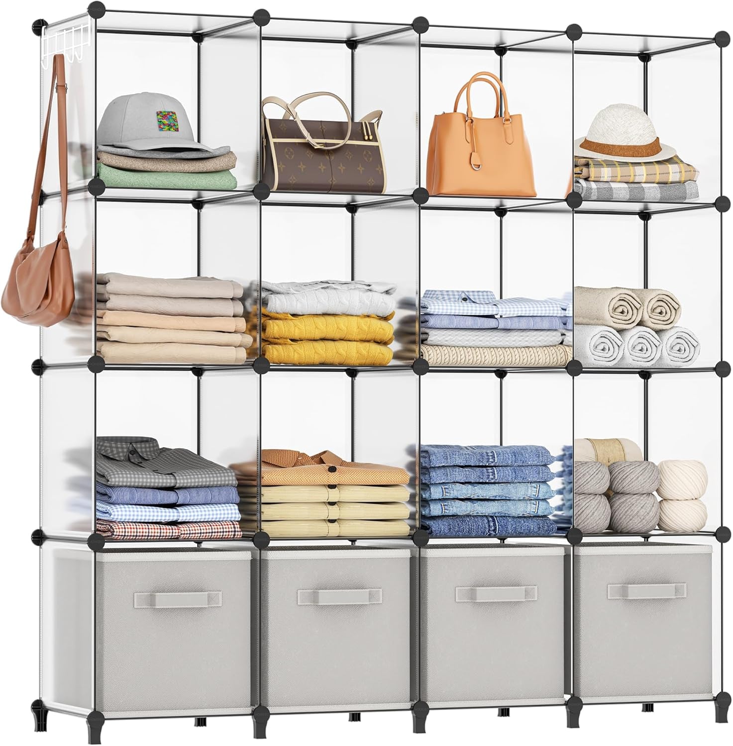 Closet Organizers and Storage, 9 Cube Storage Organizer, Portable Closet Organizer Cubes Shelves for Clothes, Bedroom, Kids Room, Bathroom, Wardrobe, Garment Racks, Black