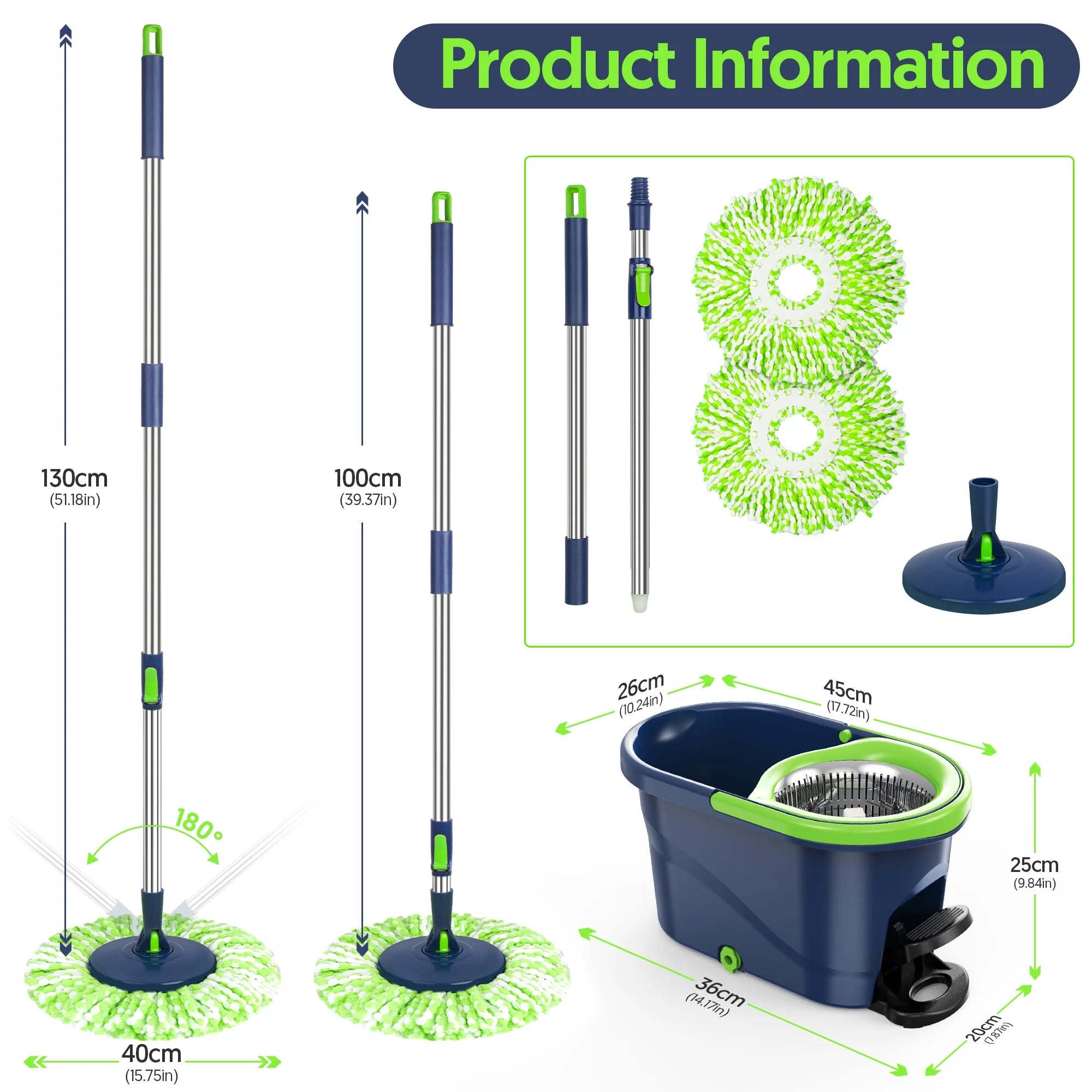 Spin Mop and Bucket with Wringer Set for Floors Cleaning Heavy Duty System