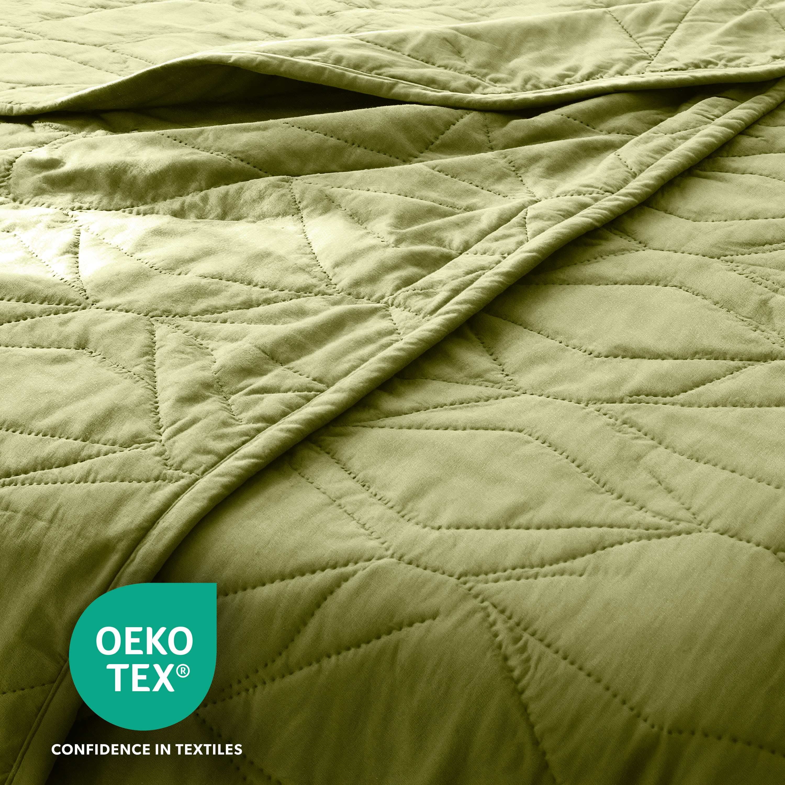 Quilt Sets, 5 Piece Lightweight Reversible Quilt Bedspread, Ellipse Weave Coverlet Bedding Set, King Olive Green