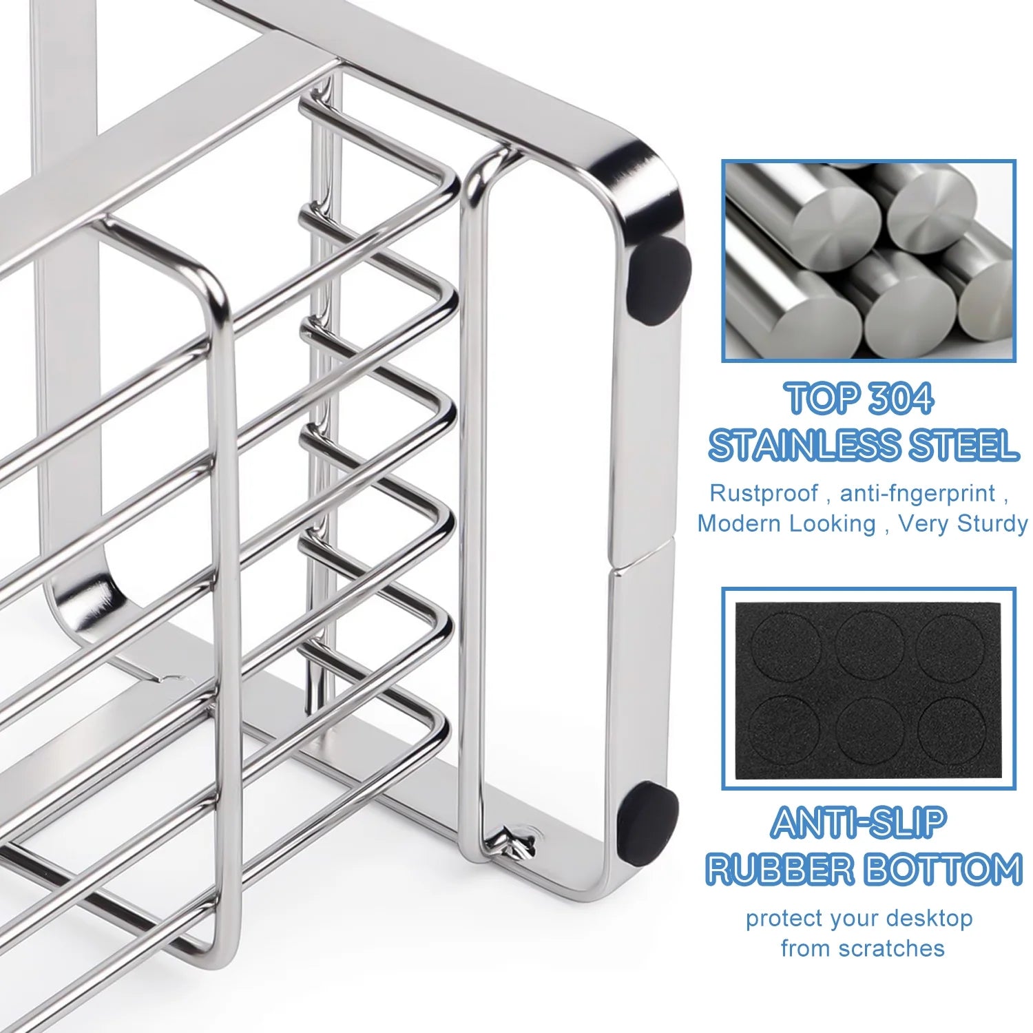 304 Stainless Steel Sink Caddy Sponge Holder - Sink Caddy Organizer, Sponge Holder for Sink, Sink Tray Drainer Rack, Soap Dish Dispenser Brush Holder Storage Kitchen Accessories