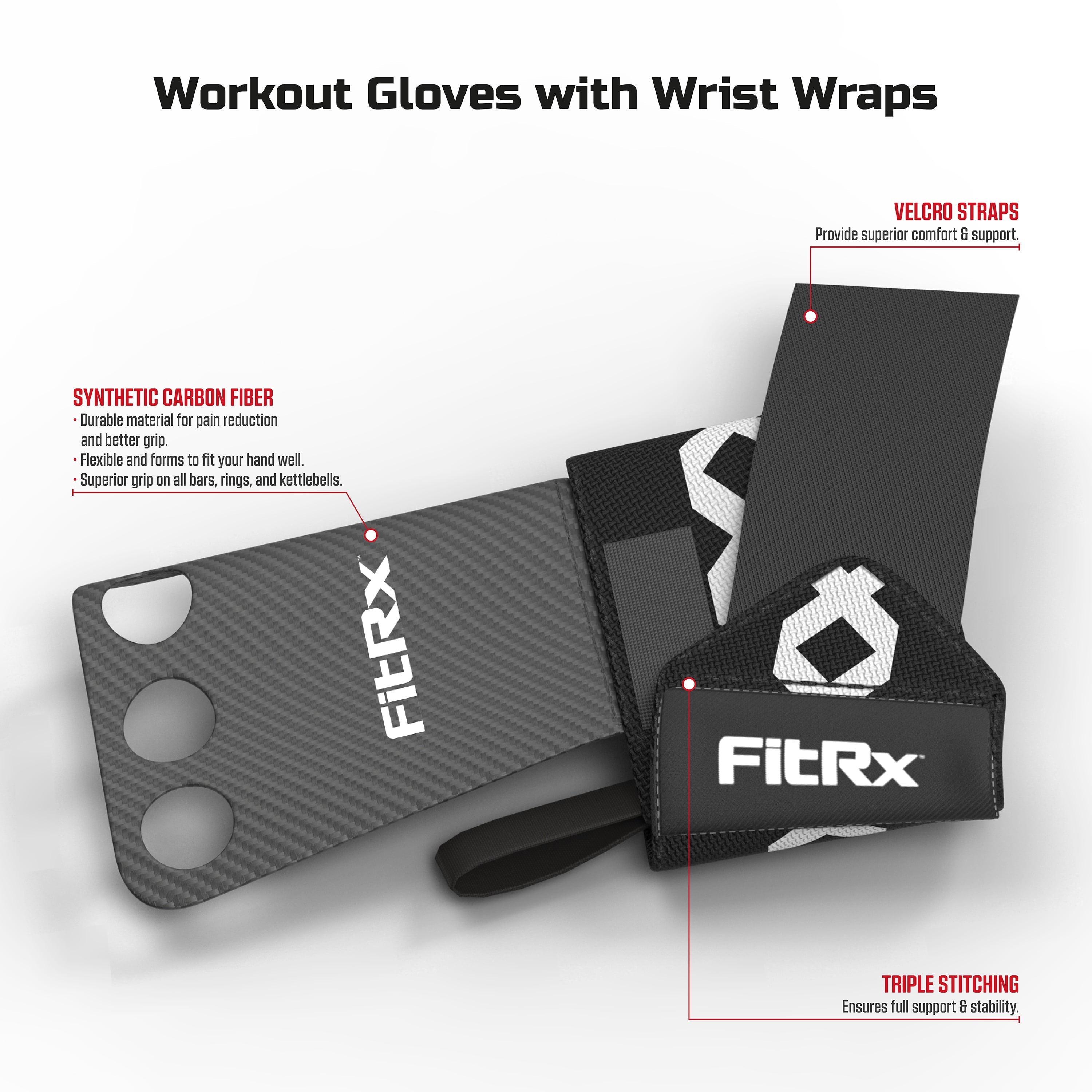 Grip Wraps, 12” Nylon Workout Gloves with Weightlifting Wrist Wraps, Gym Gloves, One Pair