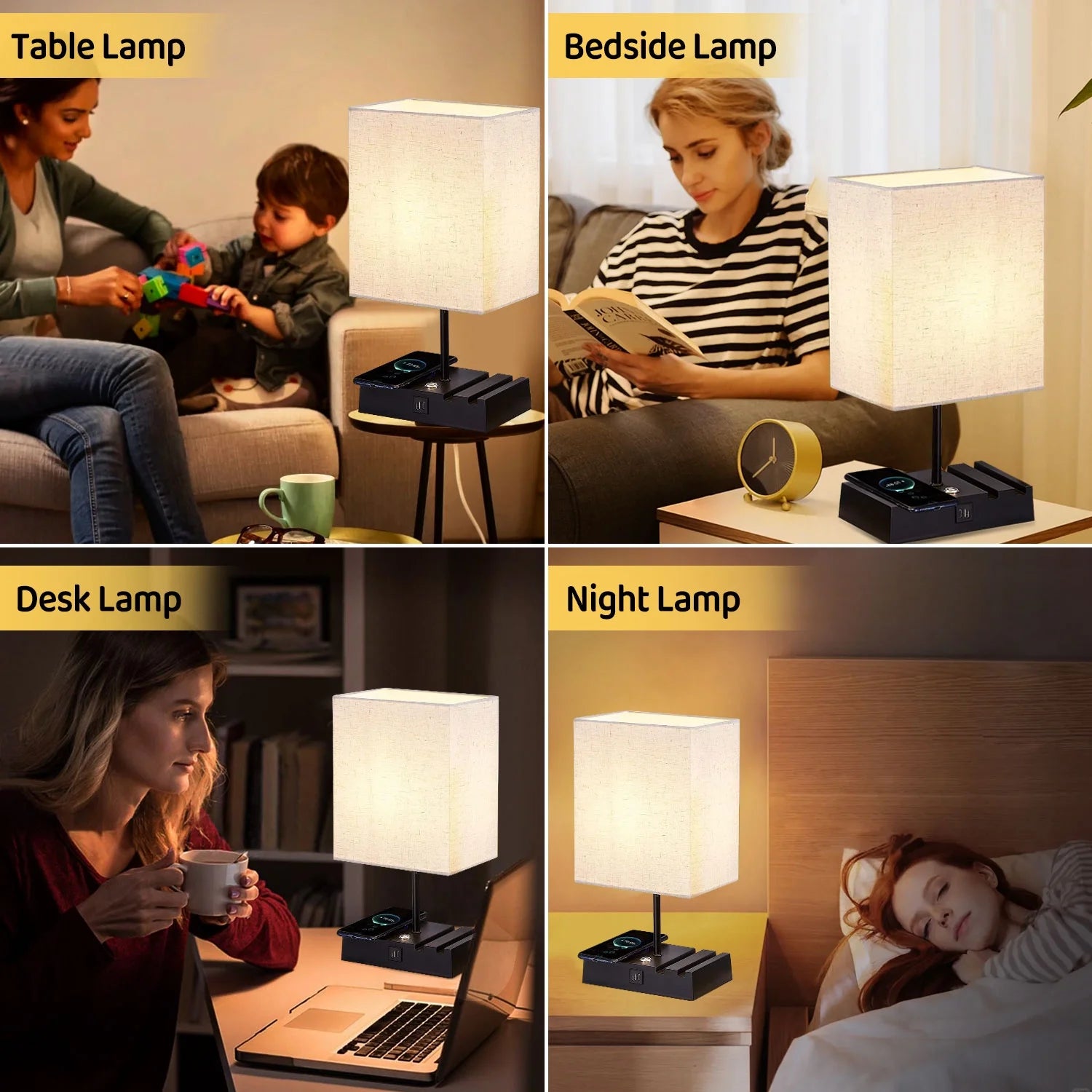 15.9" Iron Bedside Table Lamp with Off-White Shade