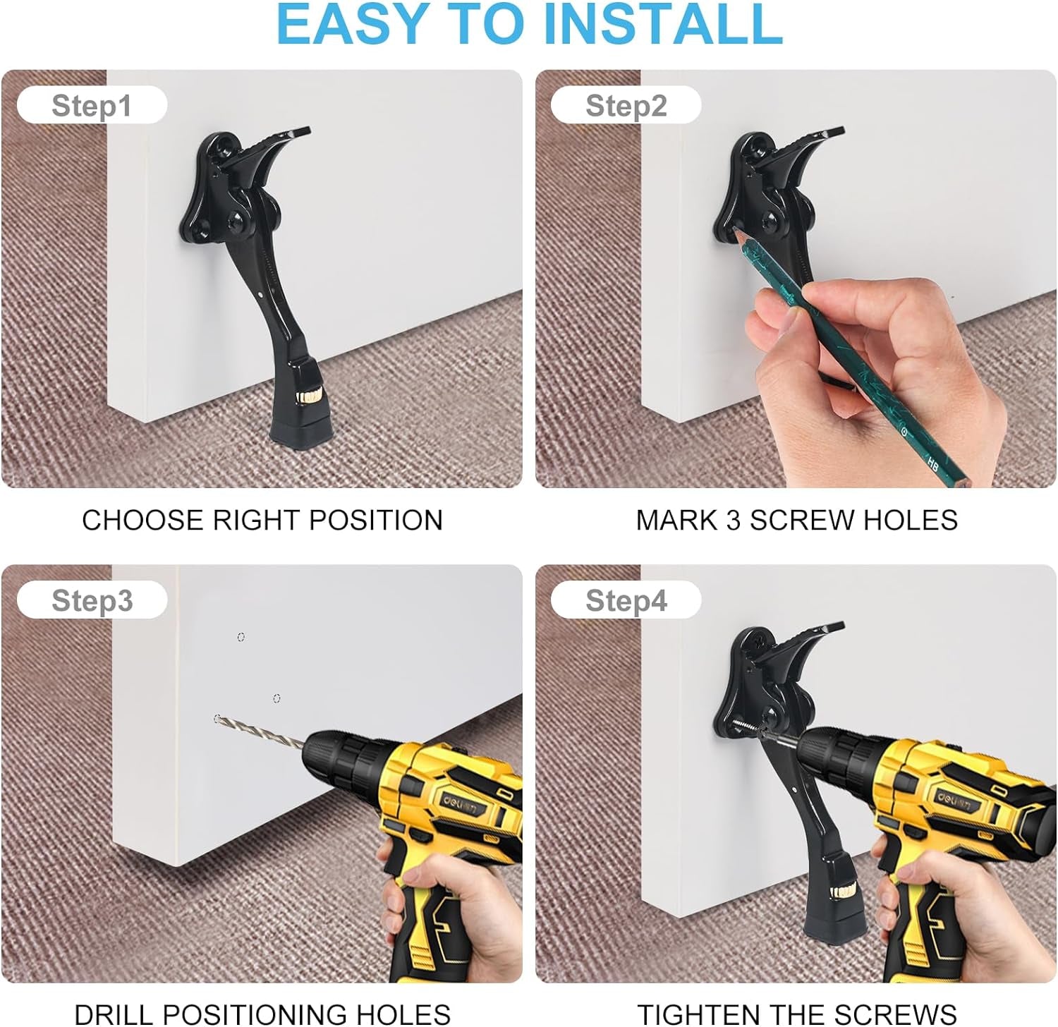 Black Kick down Door Stoppers for Bottom of Door, Heavy Duty Kickdown Door Stop,