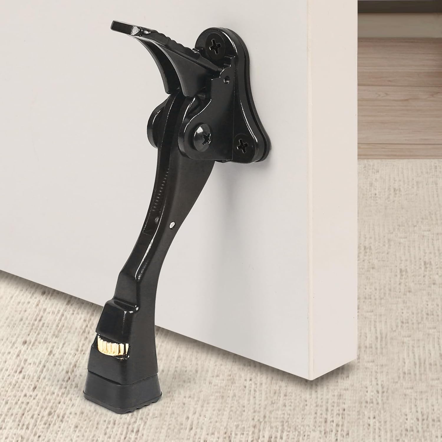 Black Kick down Door Stoppers for Bottom of Door, Heavy Duty Kickdown Door Stop,