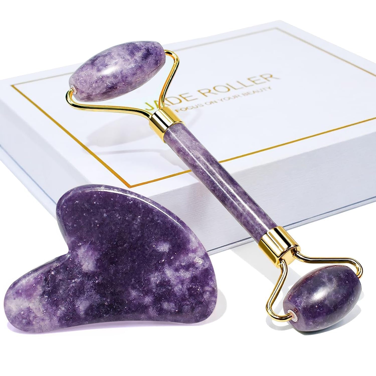 Purple-Facial Roller & Gua Sha Set Face Roller for Skin Care for Body Face Neck and Eye