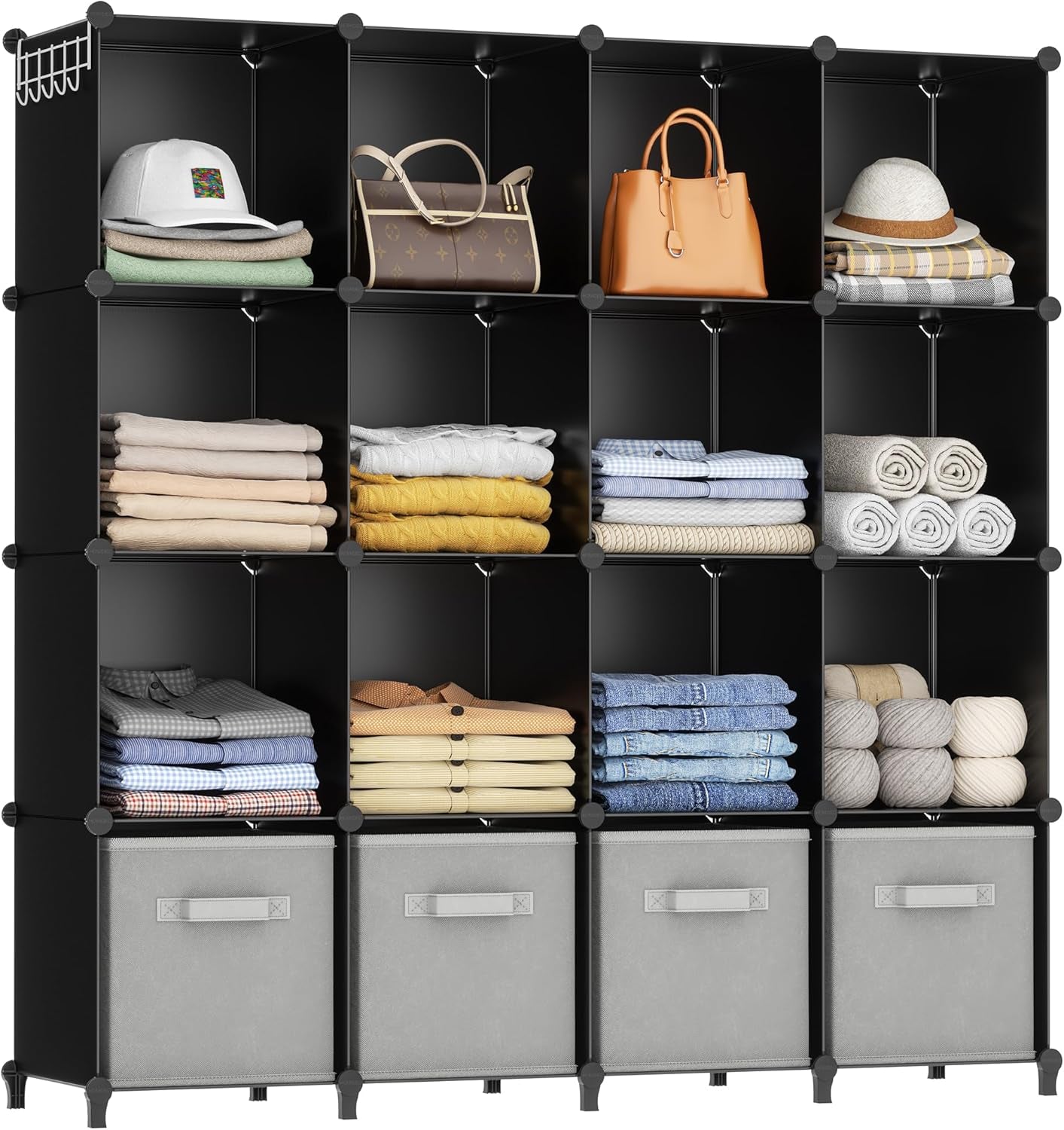 Closet Organizers and Storage, 9 Cube Storage Organizer, Portable Closet Organizer Cubes Shelves for Clothes, Bedroom, Kids Room, Bathroom, Wardrobe, Garment Racks, Black