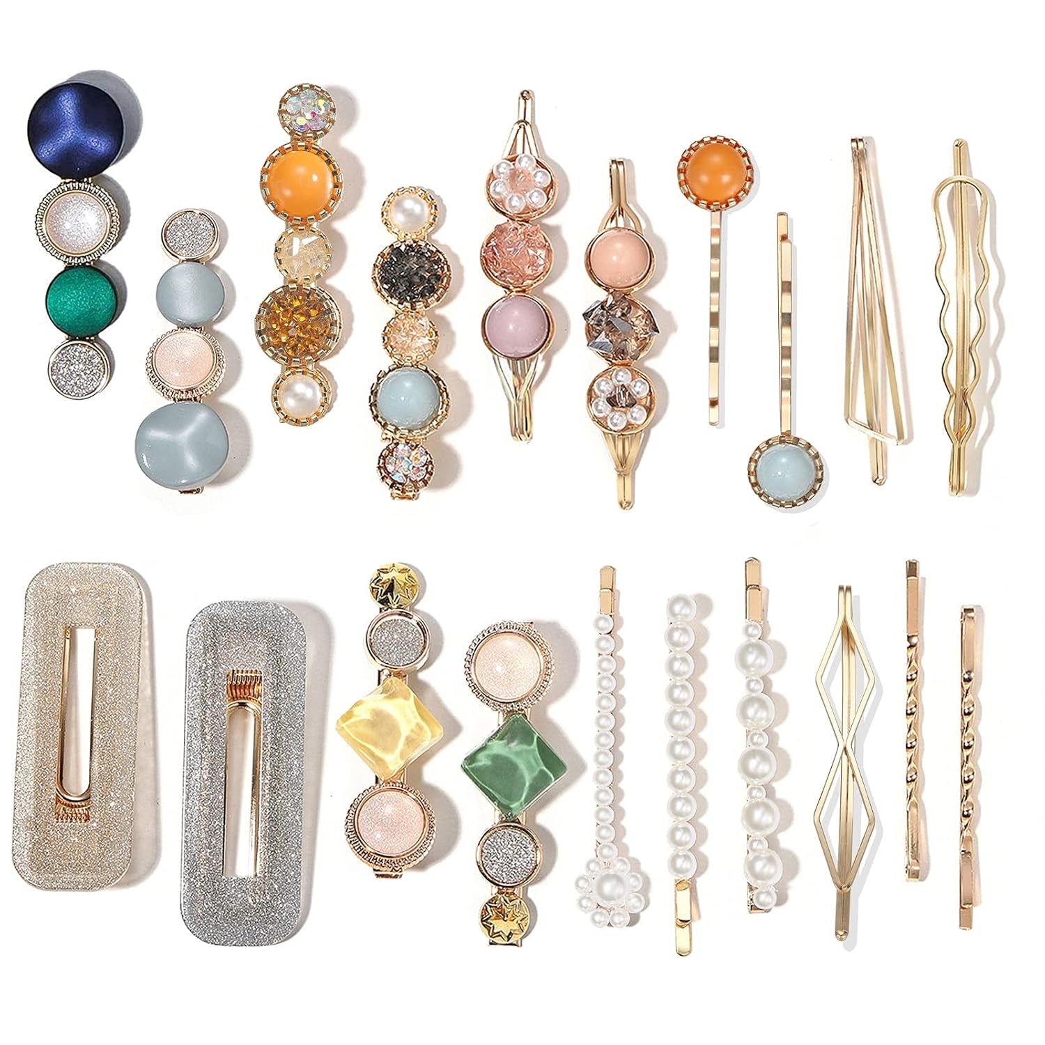 20 PCS Macaron Pearl Acrylic Resin Fashion Hair Clips Set, Cute Hair Barrettes Bobby Pins, Boho Fancy Hairpin Accessories Headwear Styling Tools, Gifts for Women Girls Decorative Wedding