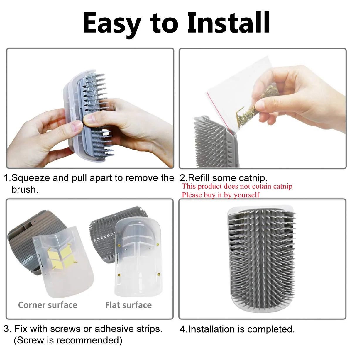 4Pcs Cat Brush Cat Corner Self Groomer Softer Pet Wall Corner Massage Comb Corner Scratcher Pet Grooming Brush Comb Grooming - AURELLE