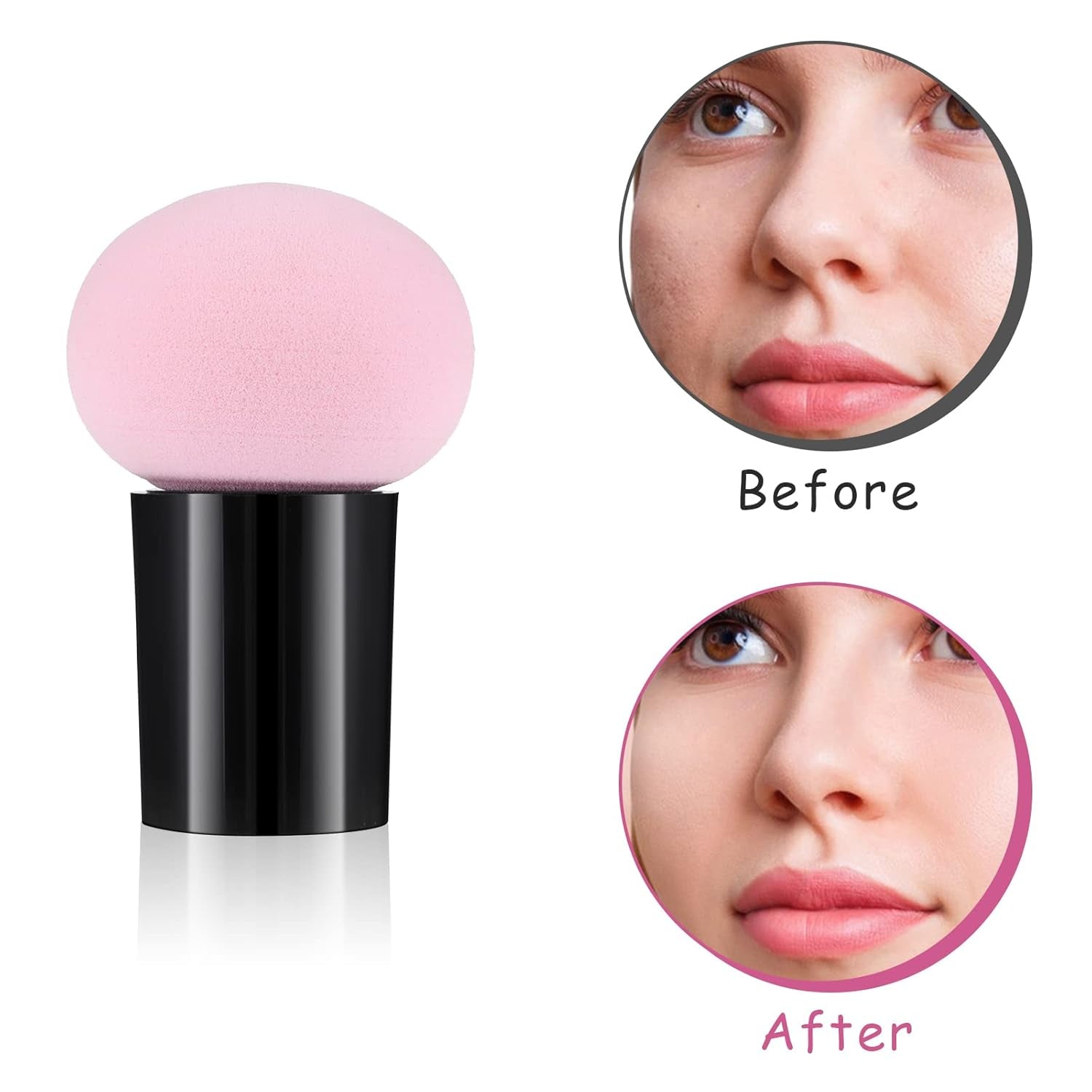 4-Piece Makeup Sponge and Brush Set for Foundation and Concealer Application with Mini Handle and Flat End Holder for Loose Powder Coverage
