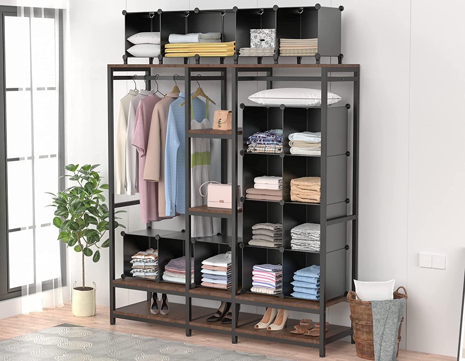 Closet Organizers and Storage, 9 Cube Storage Organizer, Portable Closet Organizer Cubes Shelves for Clothes, Bedroom, Kids Room, Bathroom, Wardrobe, Garment Racks, Black
