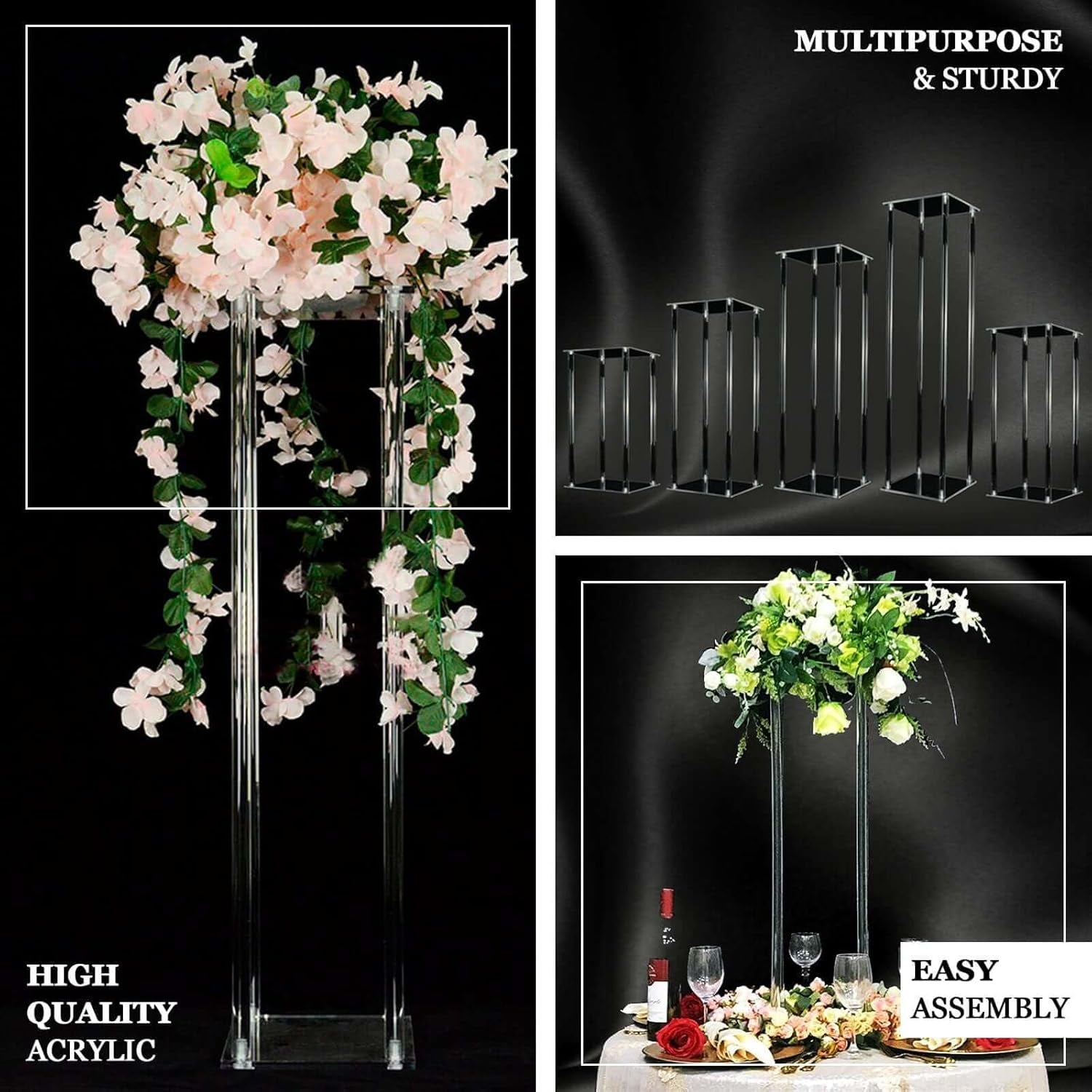 16" Clear Acrylic Flower Stand, Decorative Vase Table Centerpiece