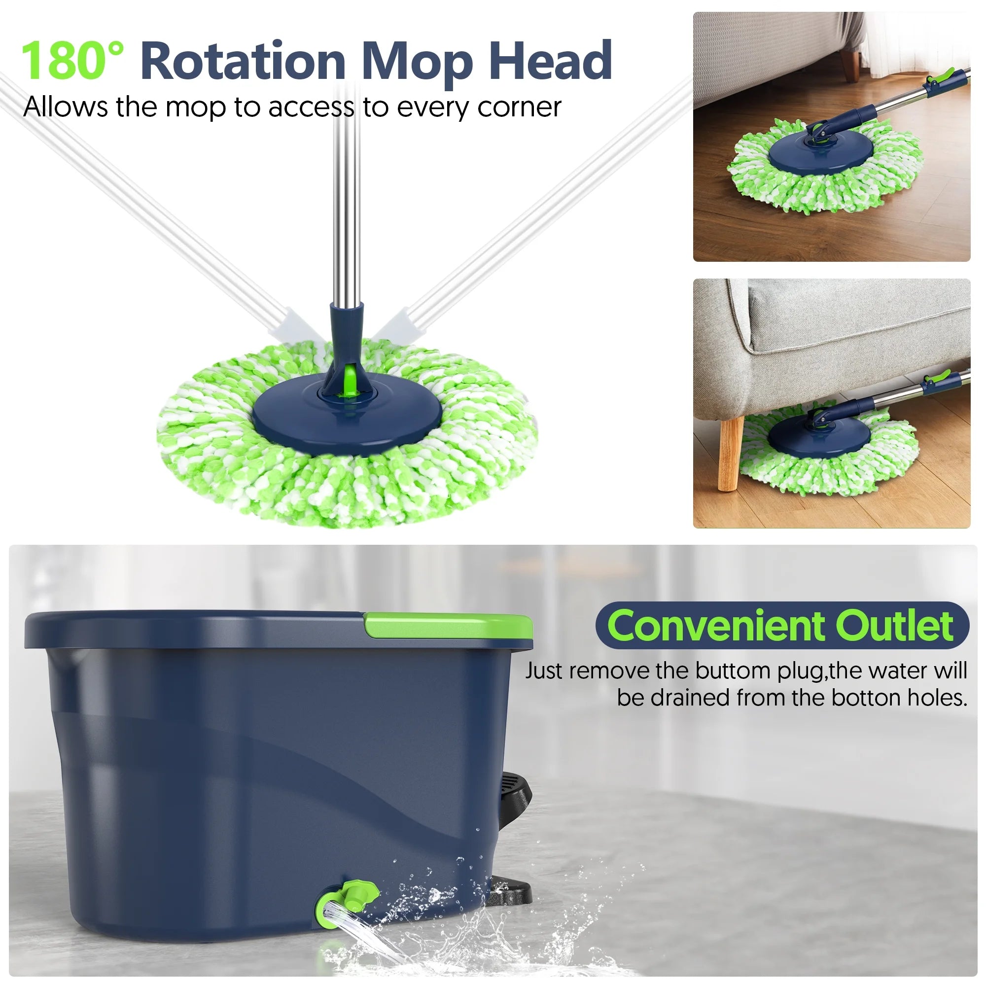 Spin Mop and Bucket with Wringer Set for Floors Cleaning Heavy Duty System