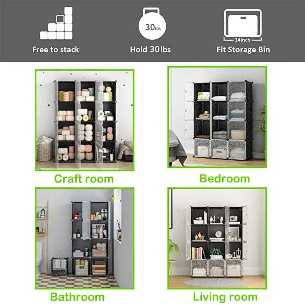 Cube Storage 12-Cube Storage Organizer Cabinet, Display Storage System DIY Bookshelf Organizer Shelves Plastic Storage Cube