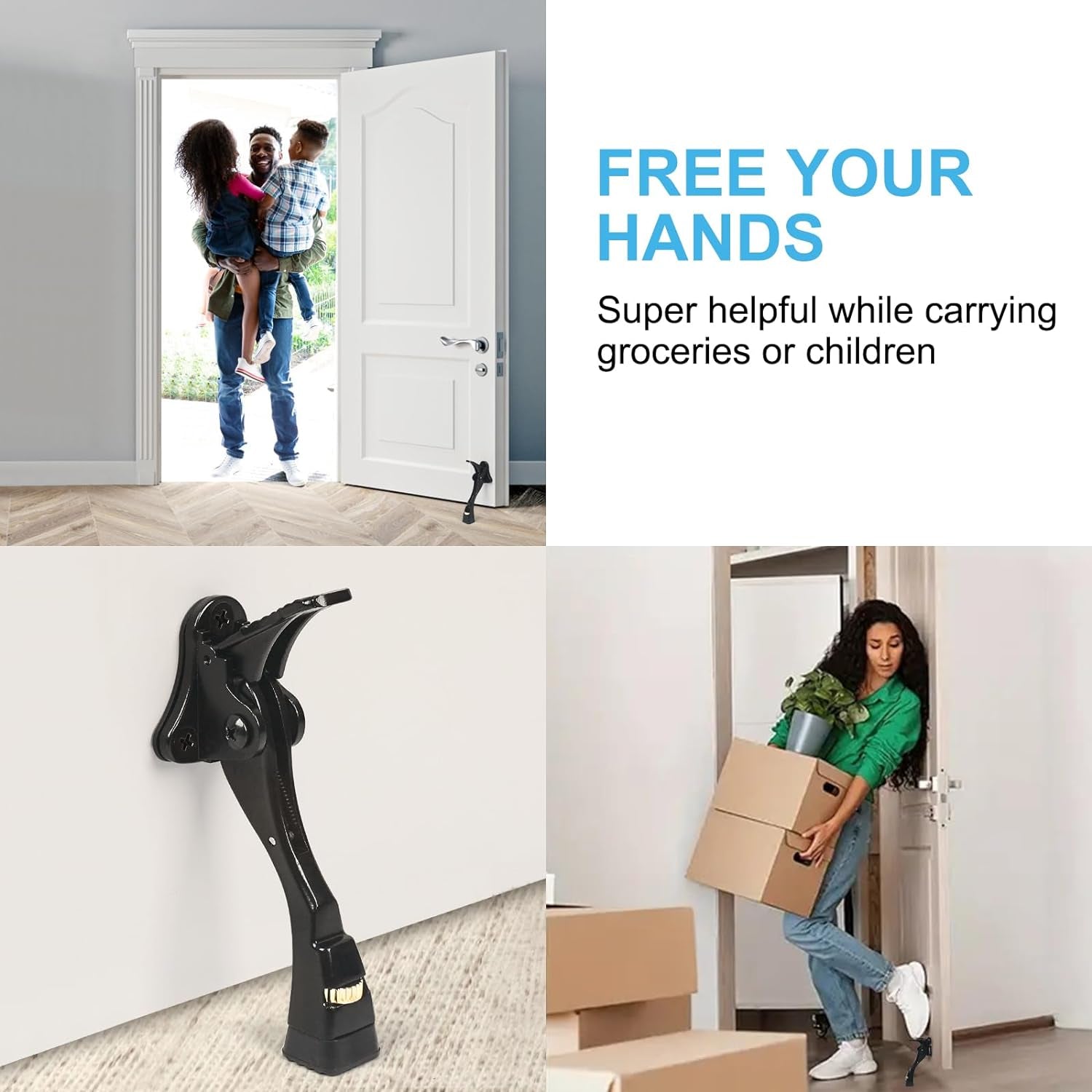 Black Kick down Door Stoppers for Bottom of Door, Heavy Duty Kickdown Door Stop,