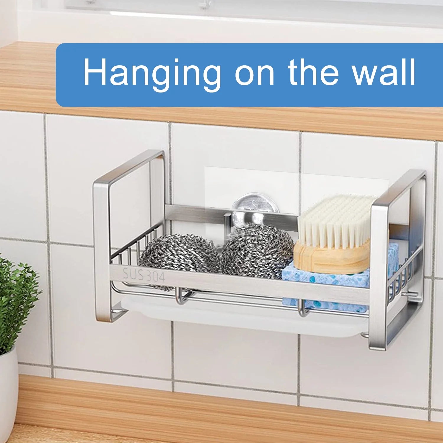 304 Stainless Steel Sink Caddy Sponge Holder - Sink Caddy Organizer, Sponge Holder for Sink, Sink Tray Drainer Rack, Soap Dish Dispenser Brush Holder Storage Kitchen Accessories