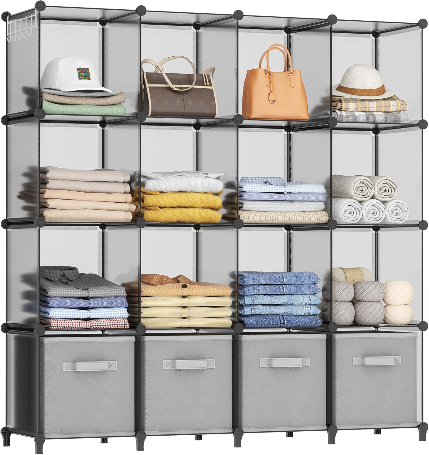 Closet Organizers and Storage, 9 Cube Storage Organizer, Portable Closet Organizer Cubes Shelves for Clothes, Bedroom, Kids Room, Bathroom, Wardrobe, Garment Racks, Black