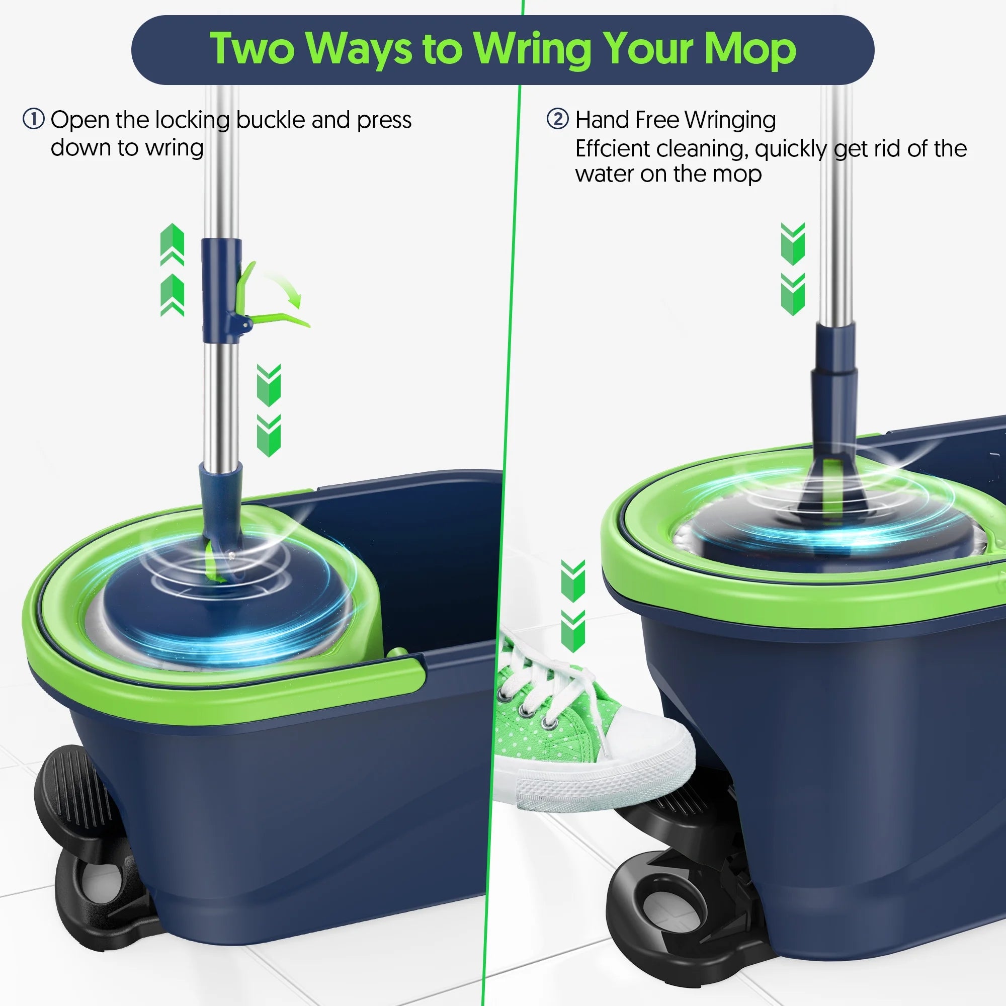 Spin Mop and Bucket with Wringer Set for Floors Cleaning Heavy Duty System