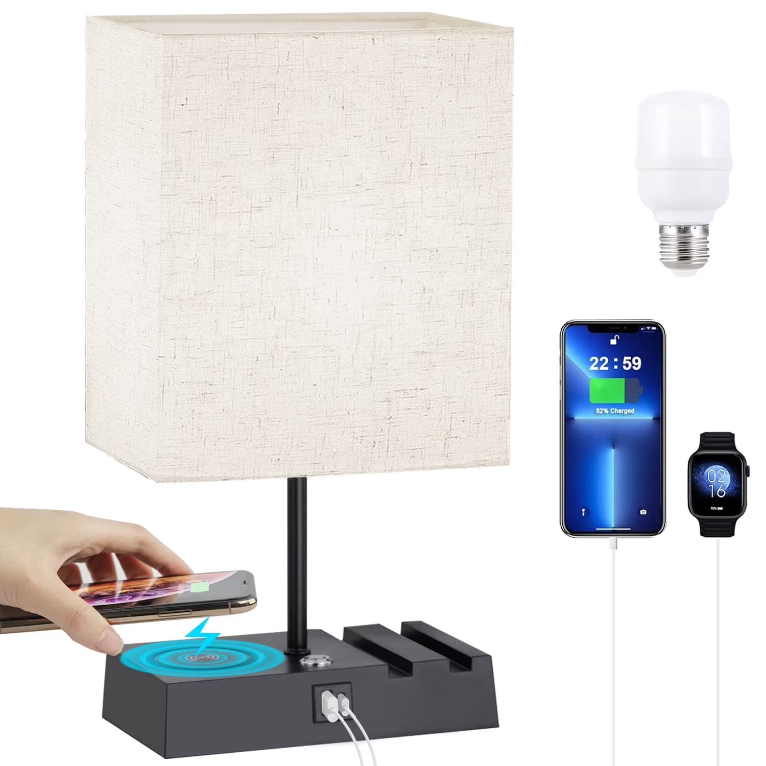 15.9" Iron Bedside Table Lamp with Off-White Shade