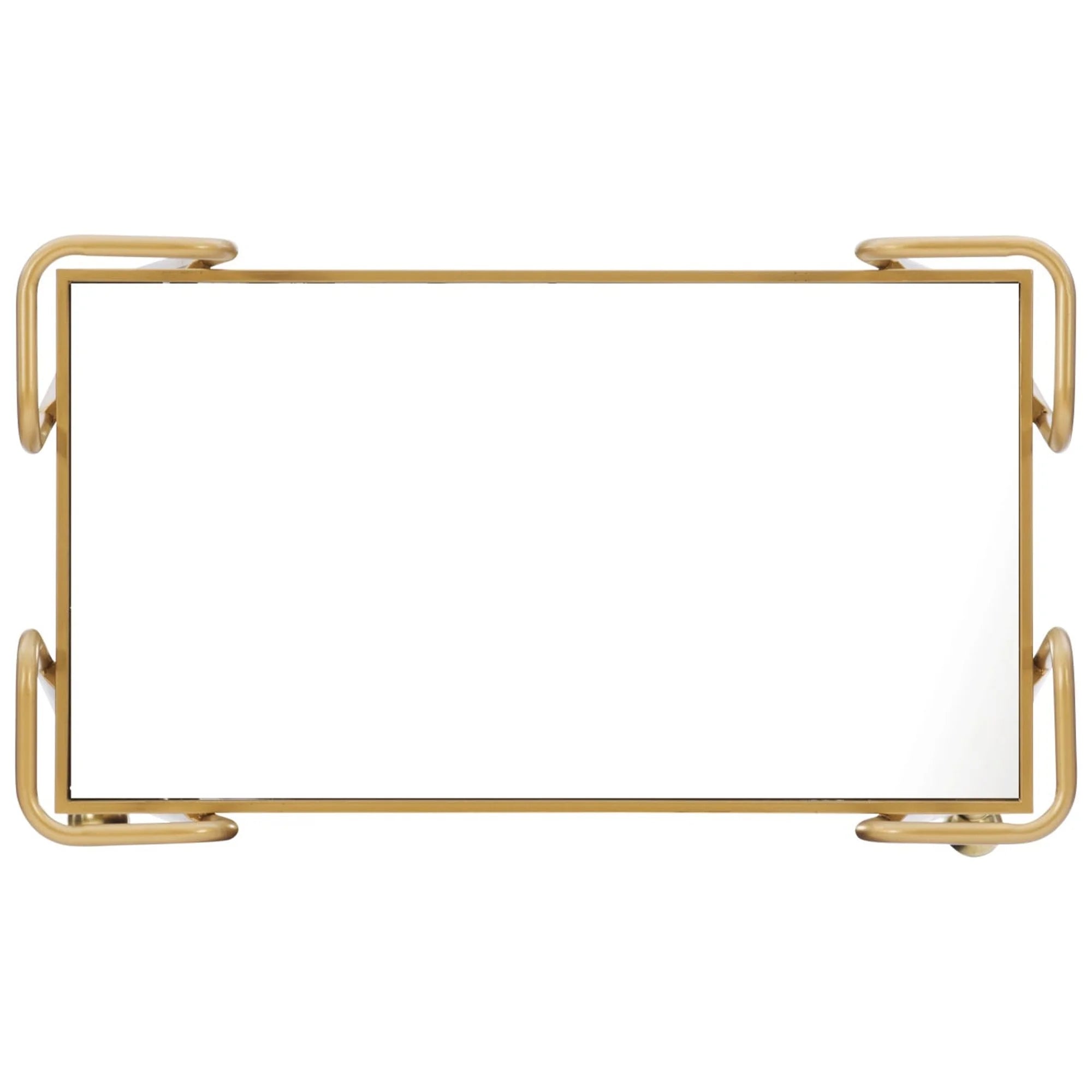 Mia Metal and Mirrored Mid-Century 2 Level Rolling Bar Cart in Gold