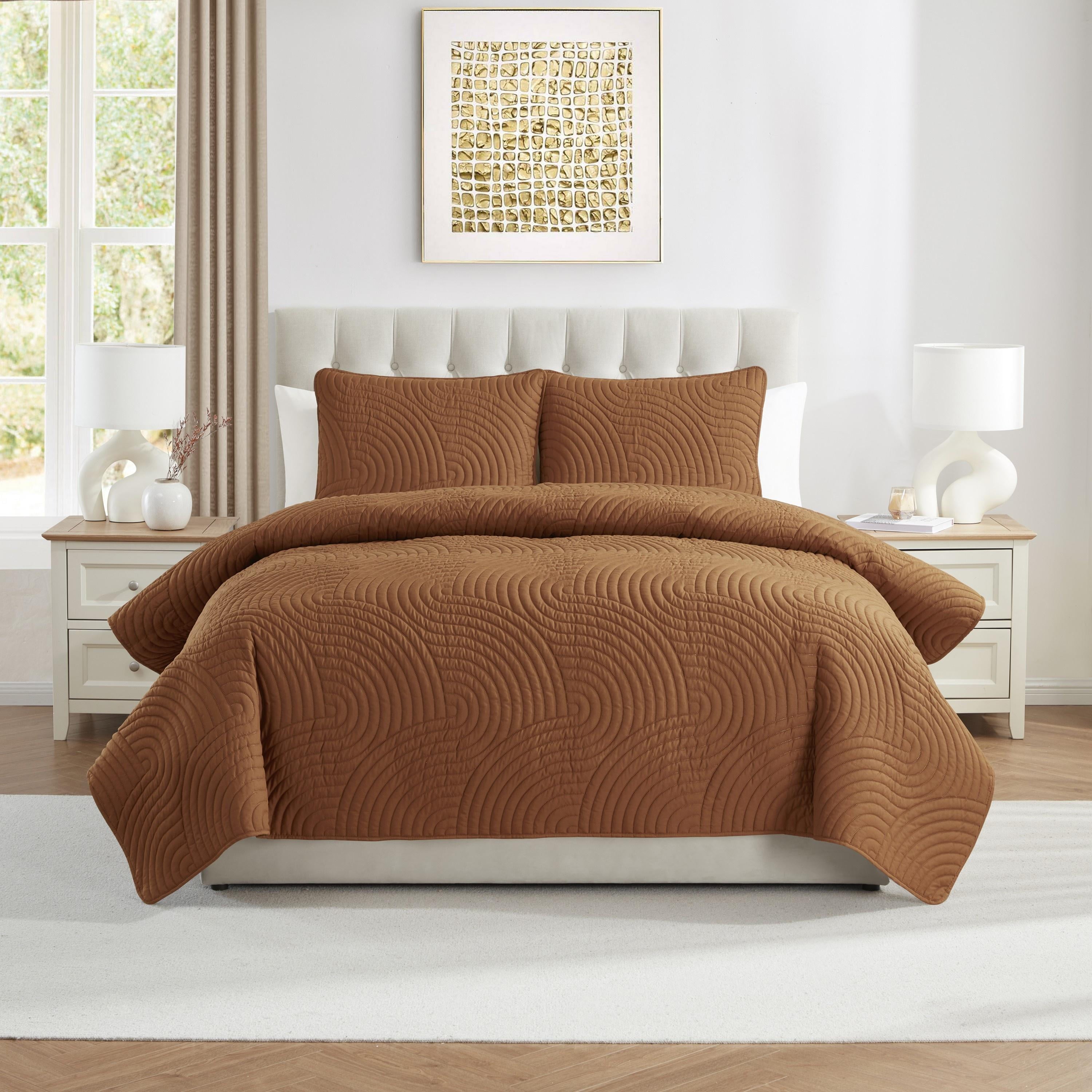Sands 3-Piece Orange Textured Curve Striped Pinsonic Quilt Set, King, Adult, Unisex