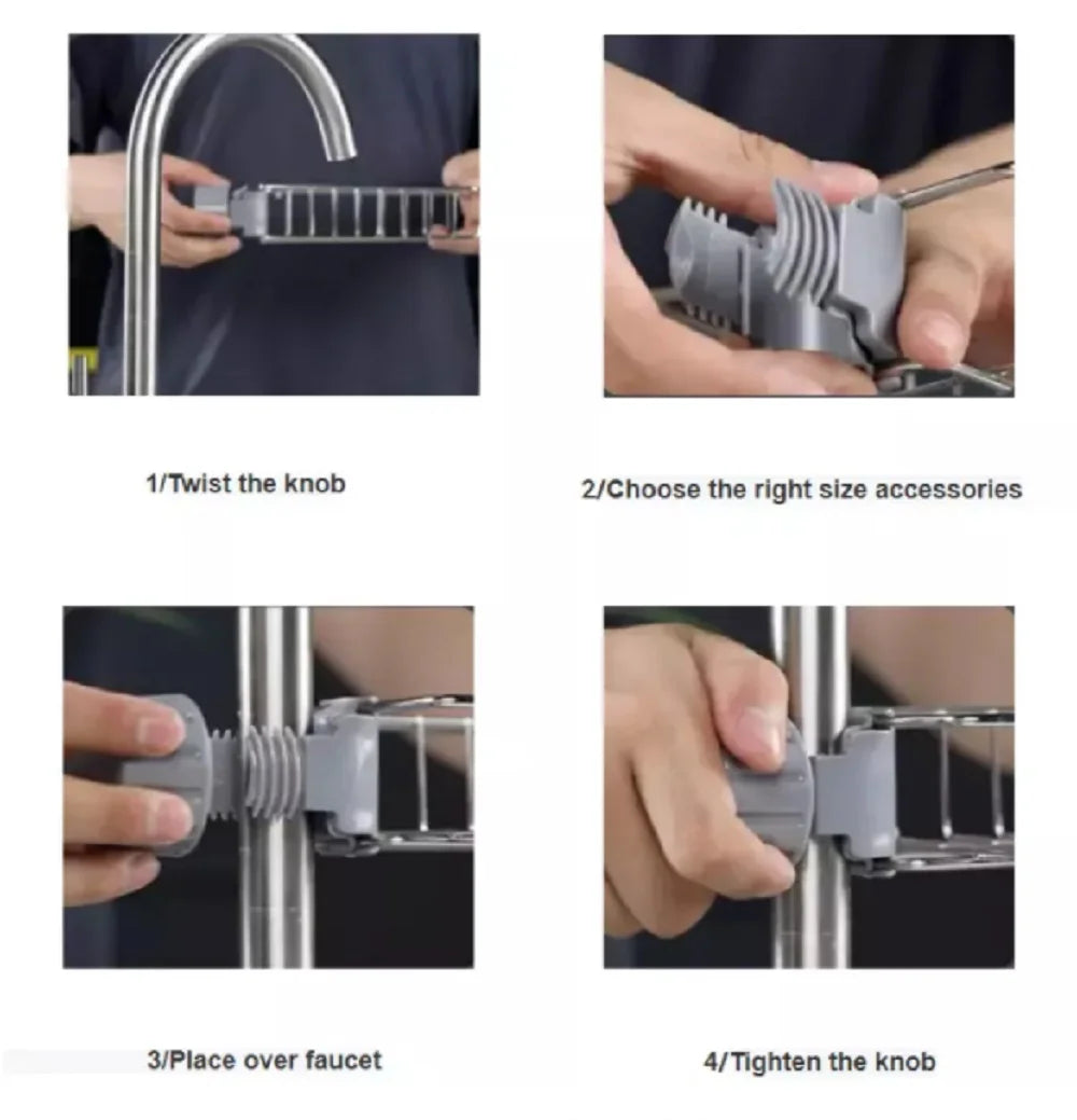 1-Pack Stainless Steel Sink Organizer Caddy – Rustproof Sponge Holder with Detachable Dishcloth Rack, Brush & Soap Dispenser Tray for Kitchen & Bathroom