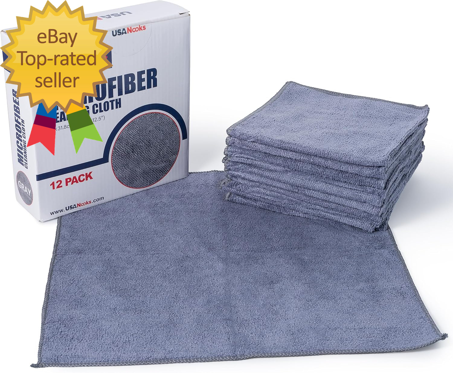 Microfiber Cleaning Cloth Grey 12 Pcs 12.5"X12.5" High Performance