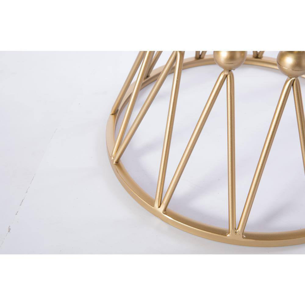 Round Gold Metal Accent Vanity Stool with White Fur Top Seat, Decorative Side Table