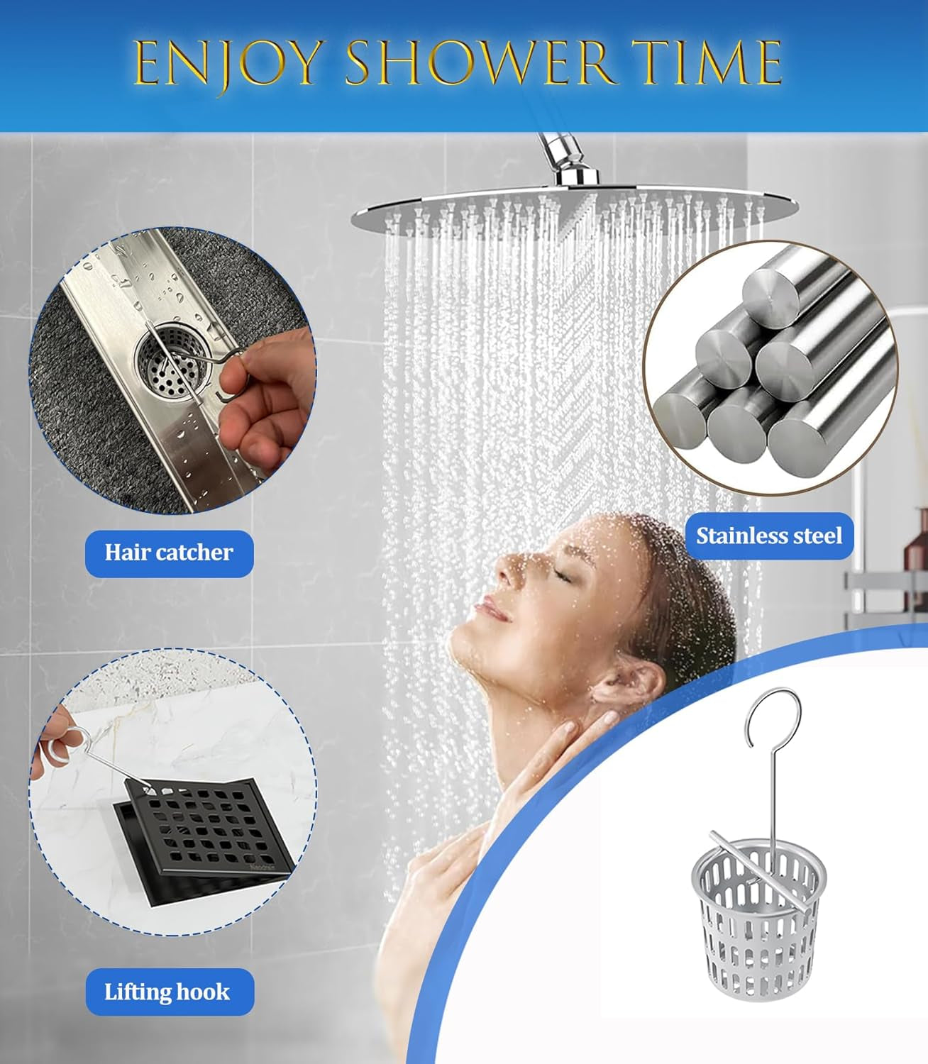 Shower Drain Hair Catcher Hair and Debris Strainer Only for  Shower Drains,Hair Trap, Hair Filter with Lifting Hook Key