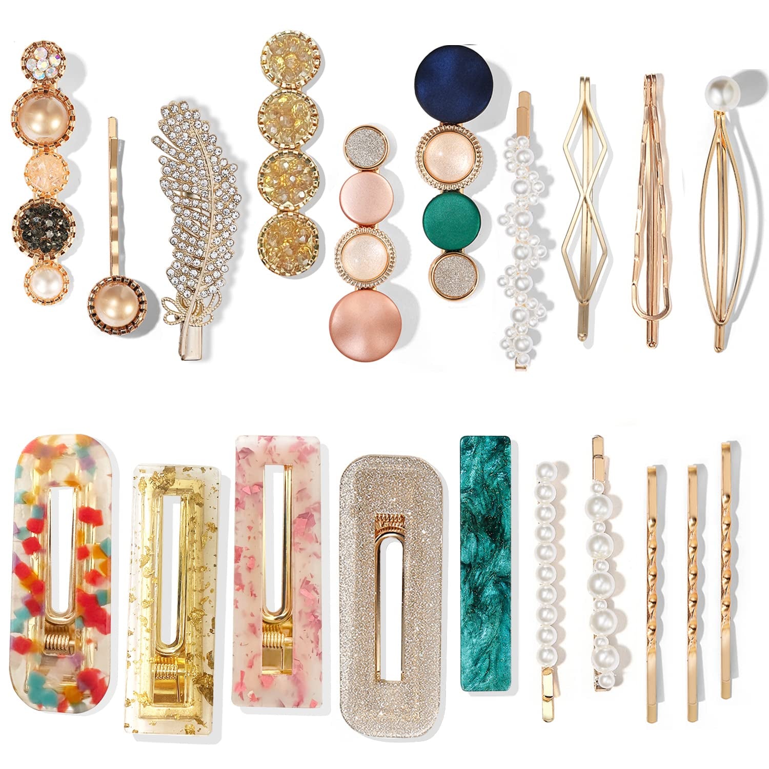 20 PCS Macaron Pearl Acrylic Resin Fashion Hair Clips Set, Cute Hair Barrettes Bobby Pins, Boho Fancy Hairpin Accessories Headwear Styling Tools, Gifts for Women Girls Decorative Wedding