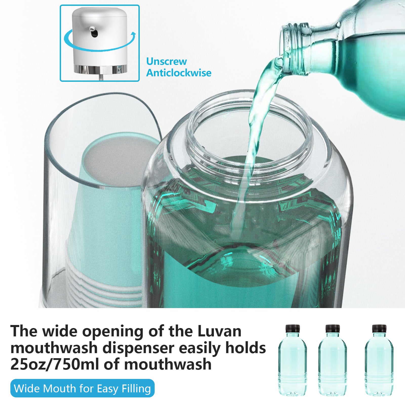 25Oz Electric Mouthwash Dispenser for Bathroom,Plastic Automatic Mouth Wash Dispenser with Cup Holder