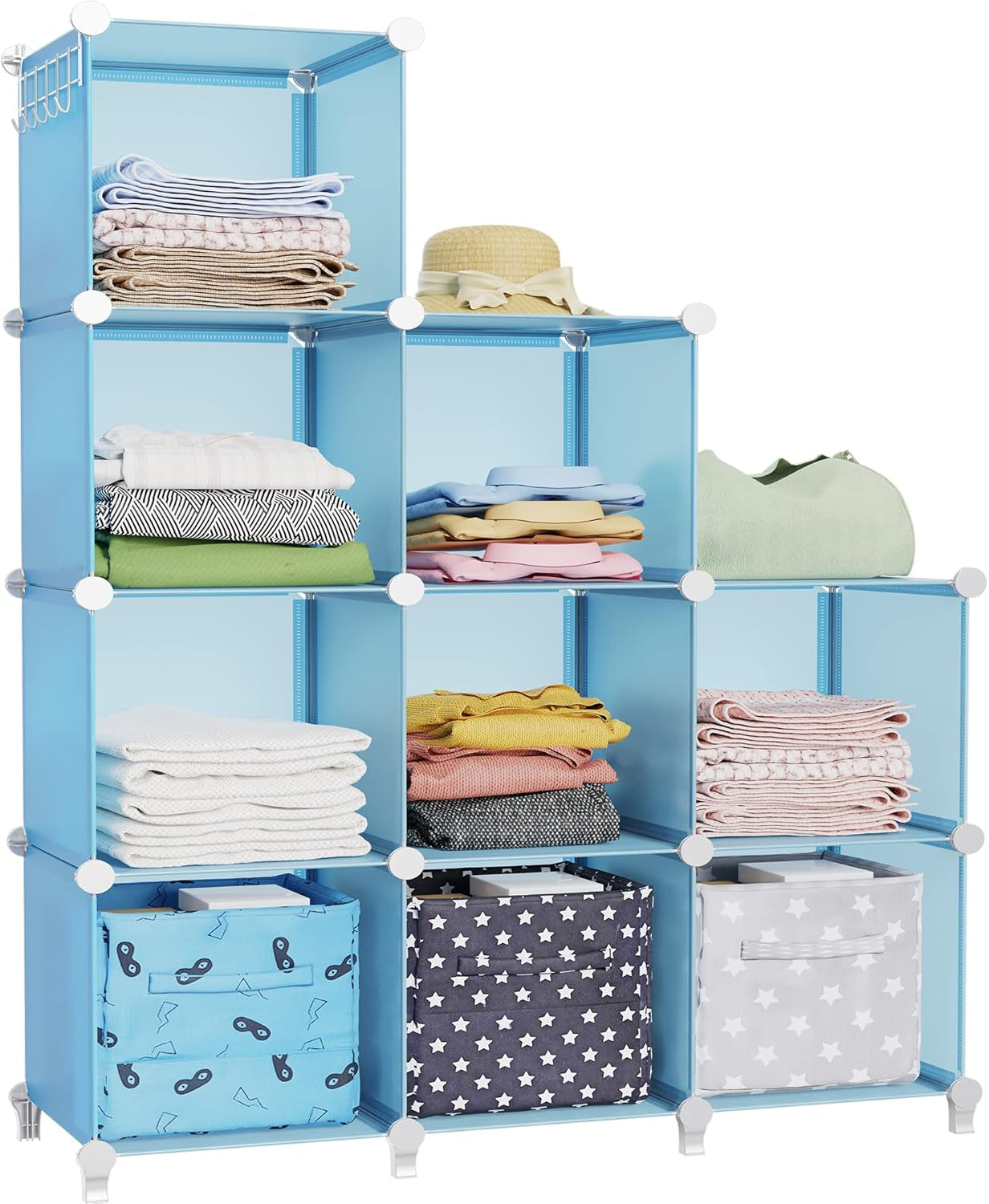 Closet Organizers and Storage, 9 Cube Storage Organizer, Portable Closet Organizer Cubes Shelves for Clothes, Bedroom, Kids Room, Bathroom, Wardrobe, Garment Racks, Black