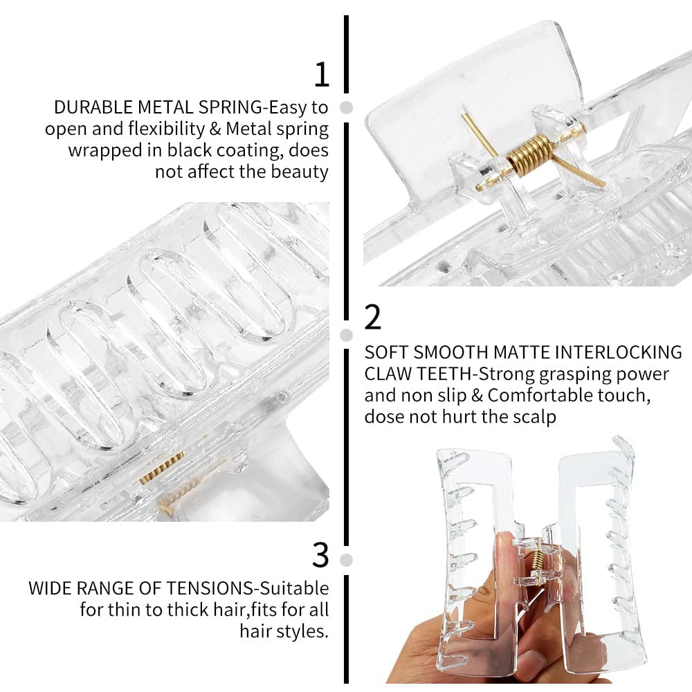 5 Pack Clear Claw Hair Clips, Large Hair Clips for Women, Strong Hold Thick Hair, Non Slip Hair Styling for Girls, Hair Accessories