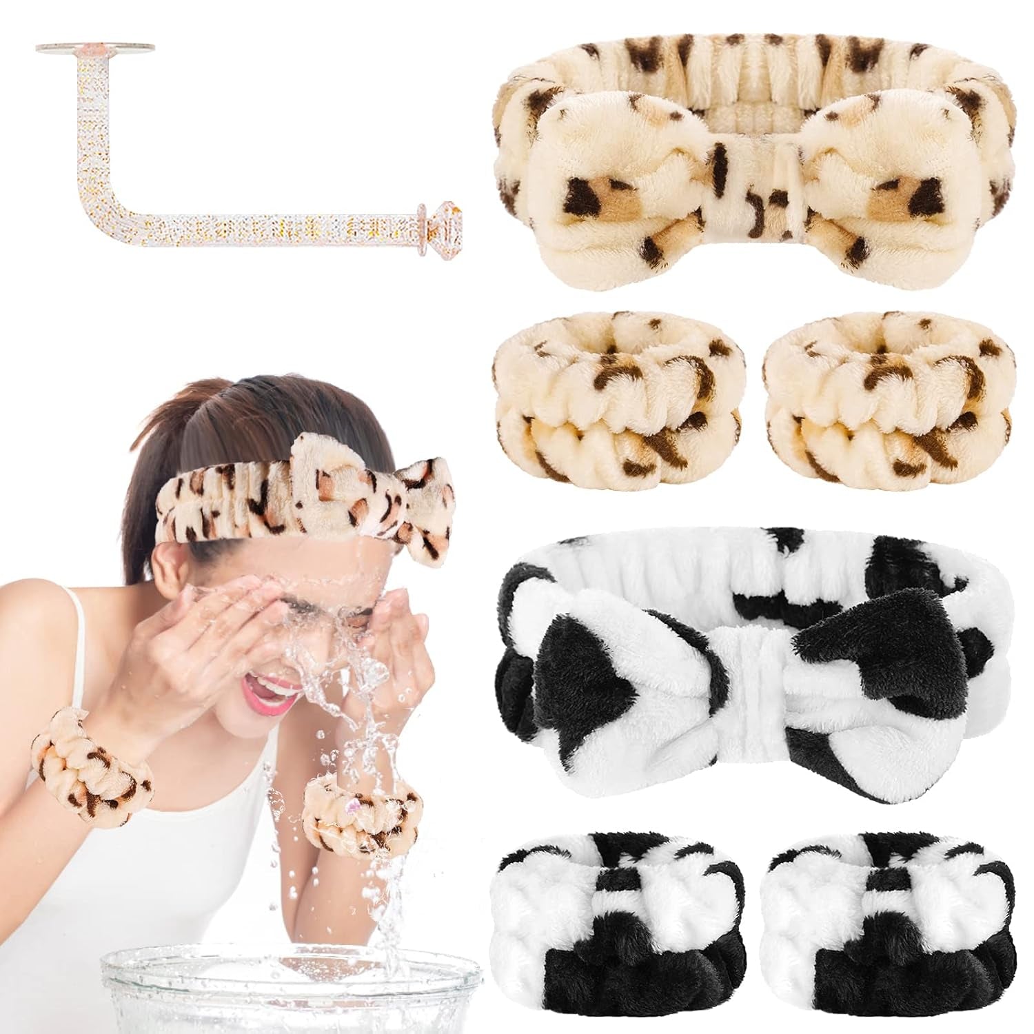 Face Wash Headband and Wristband Set - Microfiber Wrist Towels with Holder for Face Washing and Spa, Absorbent Scrunchies