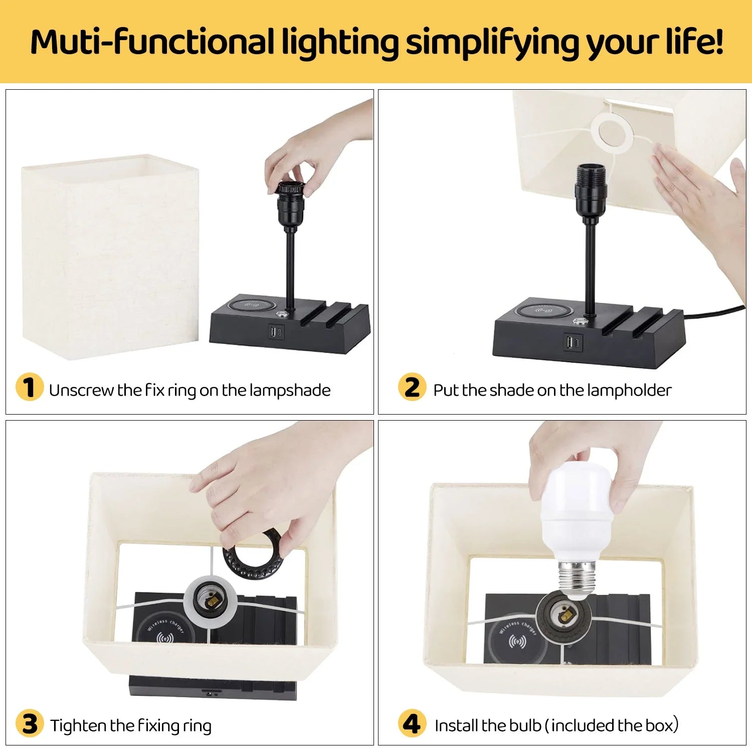 15.9" Iron Bedside Table Lamp with Off-White Shade