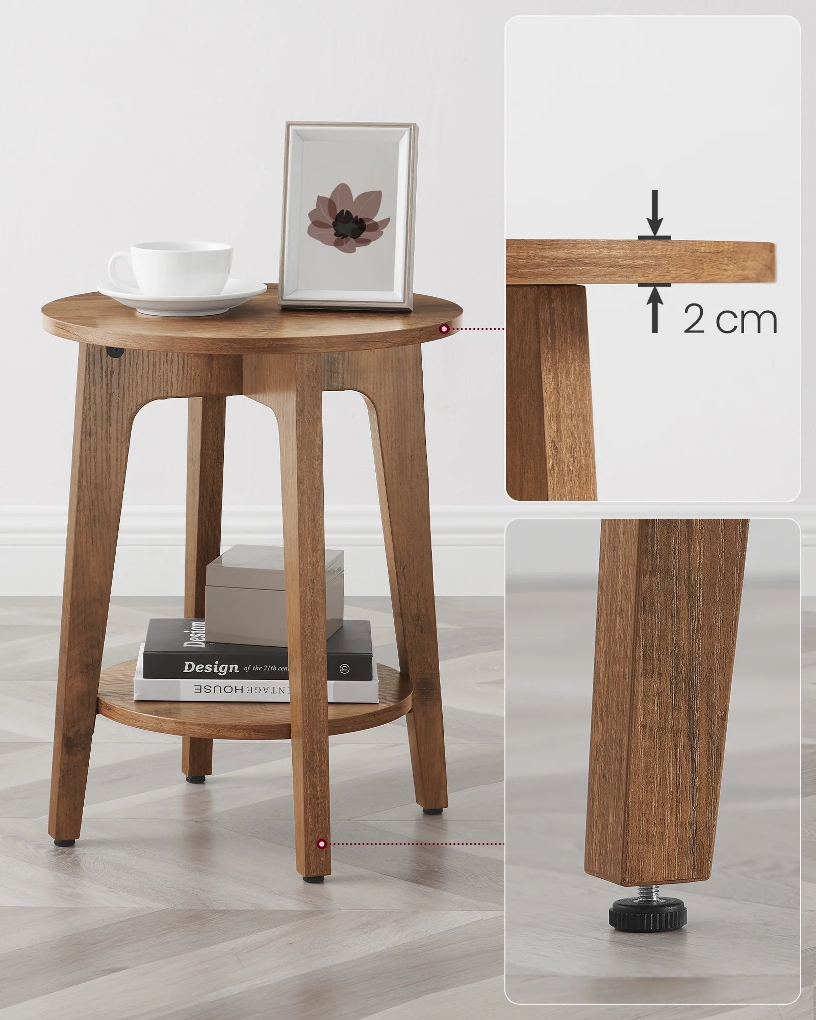 Round End Table Farmhouse Small Side Table Living Room Corner Table Drink Table Rustic Walnut