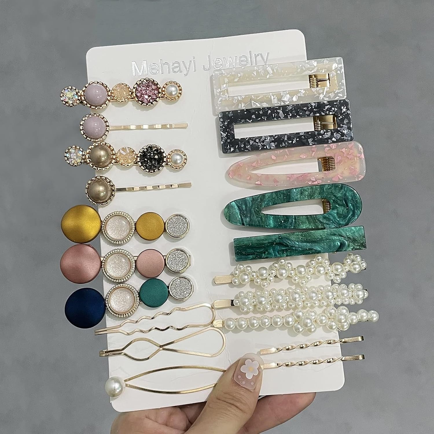 20 PCS Macaron Pearl Acrylic Resin Fashion Hair Clips Set, Cute Hair Barrettes Bobby Pins, Boho Fancy Hairpin Accessories Headwear Styling Tools, Gifts for Women Girls Decorative Wedding