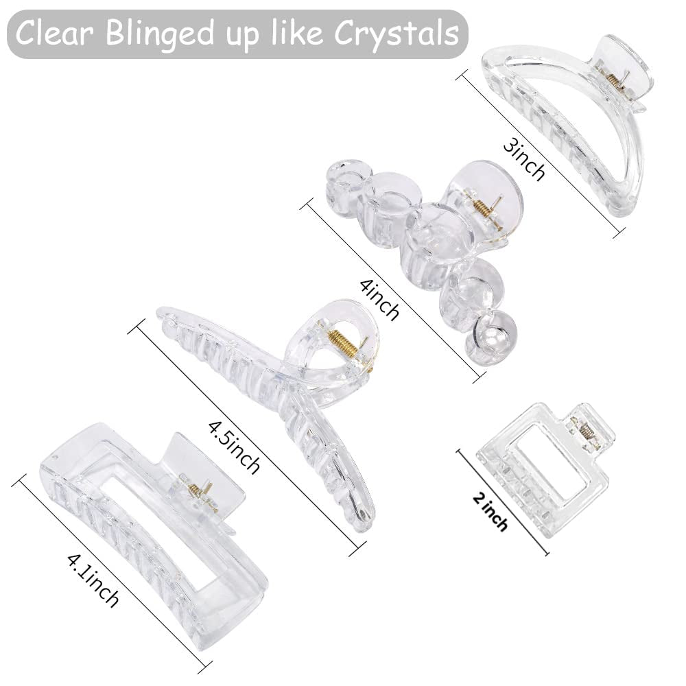 5 Pack Clear Claw Hair Clips, Large Hair Clips for Women, Strong Hold Thick Hair, Non Slip Hair Styling for Girls, Hair Accessories