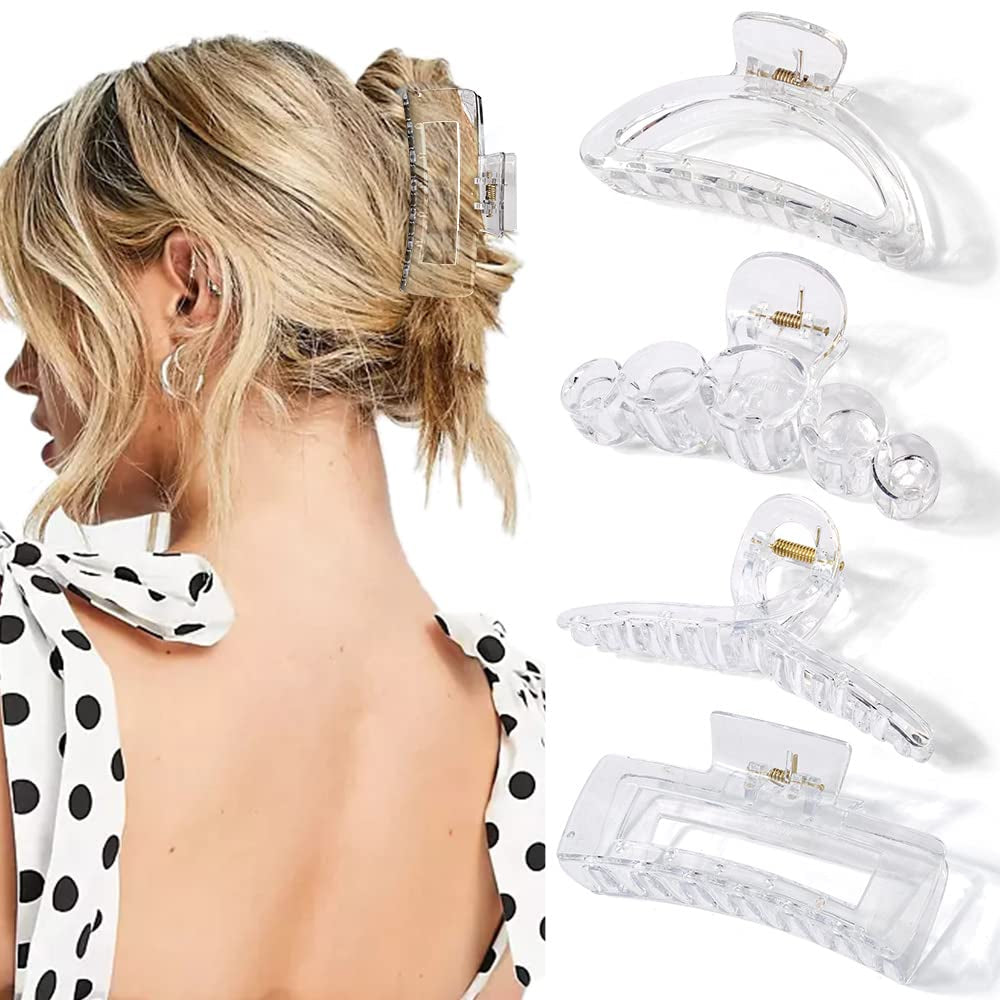 5 Pack Clear Claw Hair Clips, Large Hair Clips for Women, Strong Hold Thick Hair, Non Slip Hair Styling for Girls, Hair Accessories