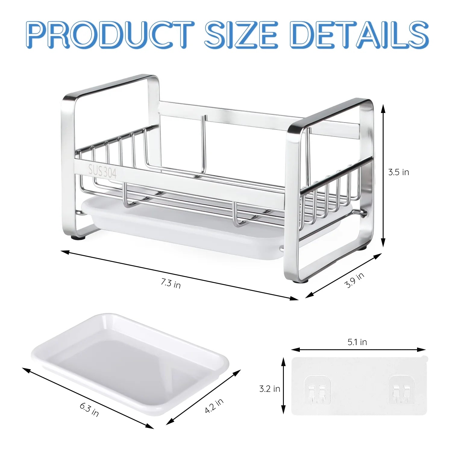304 Stainless Steel Sink Caddy Sponge Holder - Sink Caddy Organizer, Sponge Holder for Sink, Sink Tray Drainer Rack, Soap Dish Dispenser Brush Holder Storage Kitchen Accessories