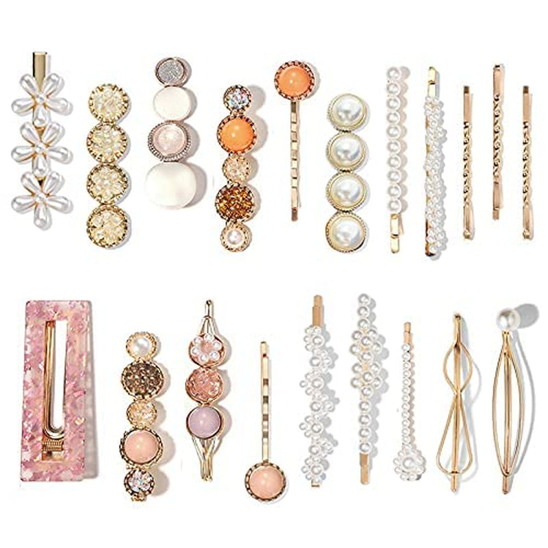 20 PCS Macaron Pearl Acrylic Resin Fashion Hair Clips Set, Cute Hair Barrettes Bobby Pins, Boho Fancy Hairpin Accessories Headwear Styling Tools, Gifts for Women Girls Decorative Wedding
