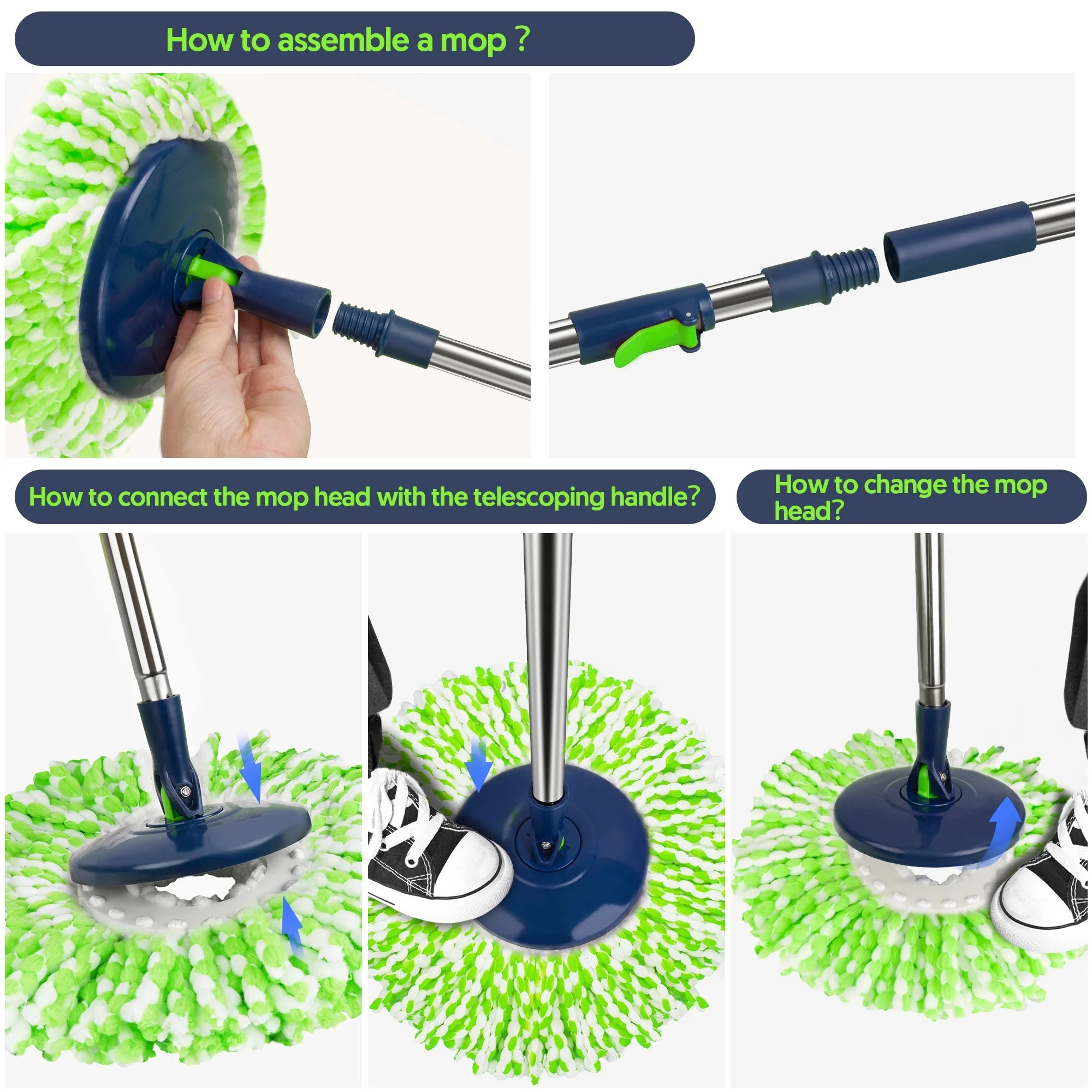 Spin Mop and Bucket with Wringer Set for Floors Cleaning Heavy Duty System