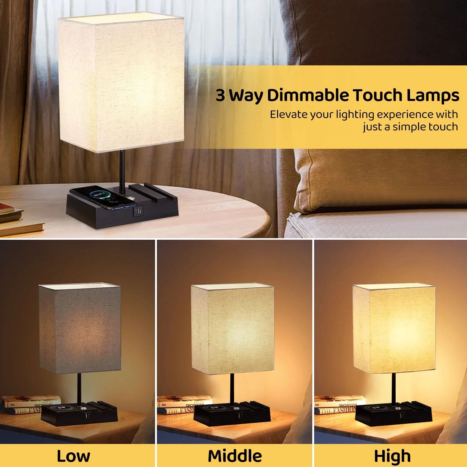 15.9" Iron Bedside Table Lamp with Off-White Shade