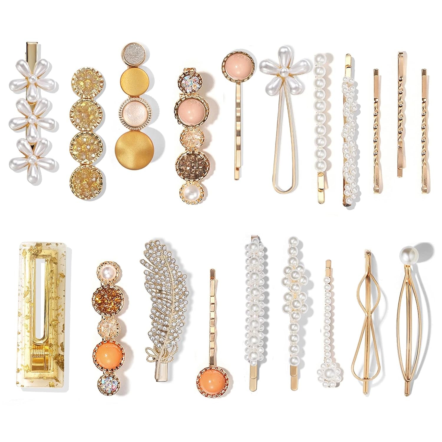 20 PCS Macaron Pearl Acrylic Resin Fashion Hair Clips Set, Cute Hair Barrettes Bobby Pins, Boho Fancy Hairpin Accessories Headwear Styling Tools, Gifts for Women Girls Decorative Wedding