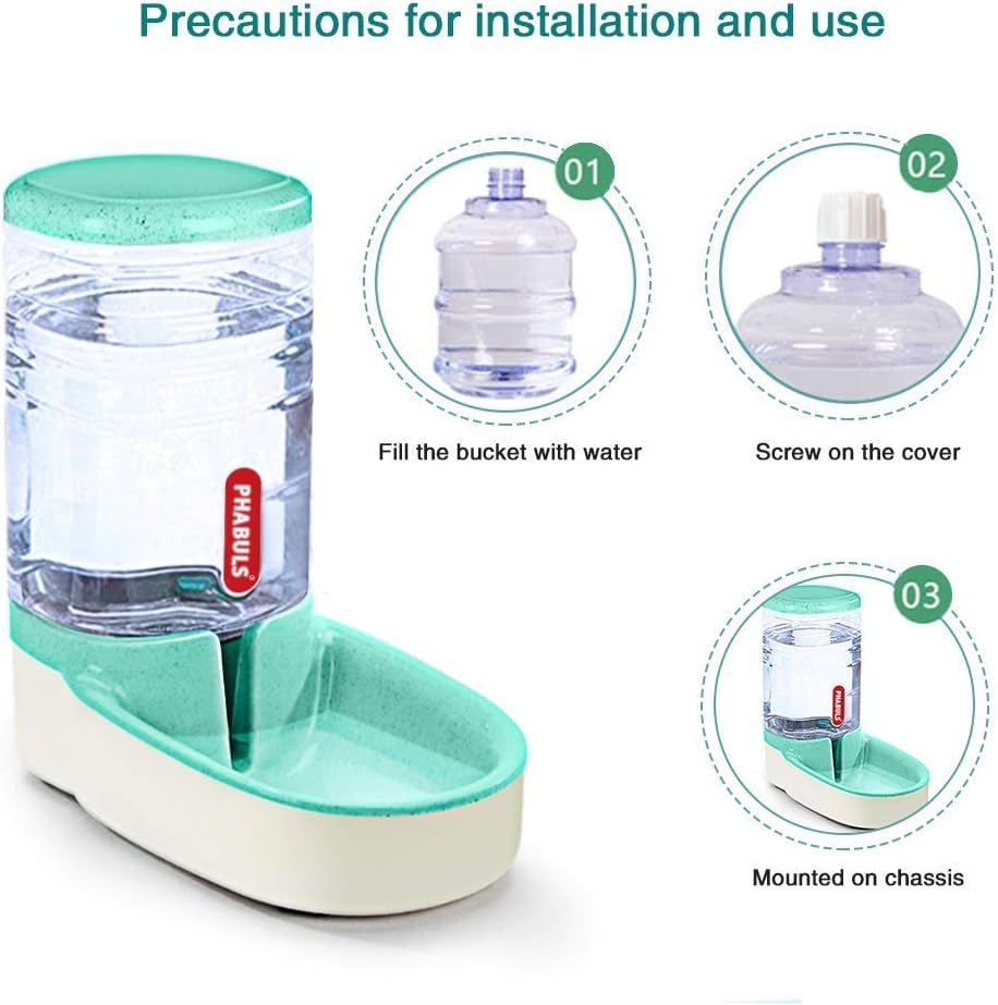 Dog Water Dispenser 1 Gallon Pet Water Dispenser Automatic Cat Feeder Large Capacity for Small and Medium Sized Pets（Green Water） - AURELLE
