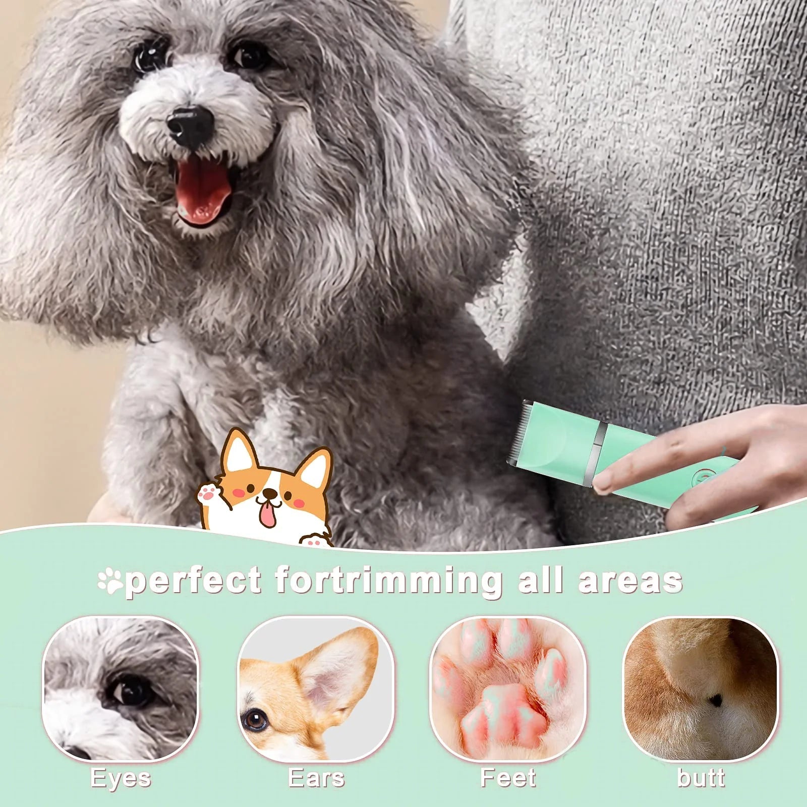 Dogs Hair Clippers Grooming Kit with Nail Grinder, 4 in 1 Cordless Electric Trimmer Low Noise USB Rechargeable Pet Clippers for Small and Large Dogs Cats Animals - AURELLE